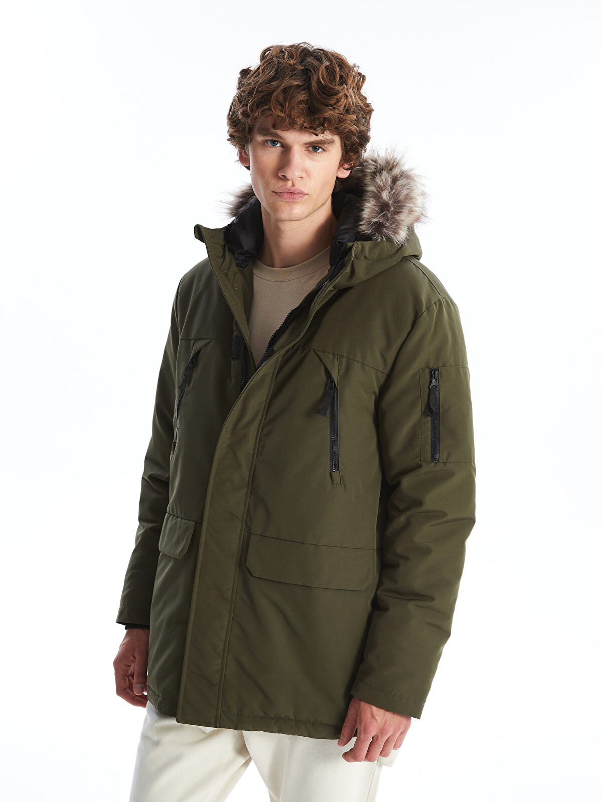 XSIDE Haki Standart Kalıp Kapüşonlu Erkek Parka - W4BD82Z8-V9P | LCW
