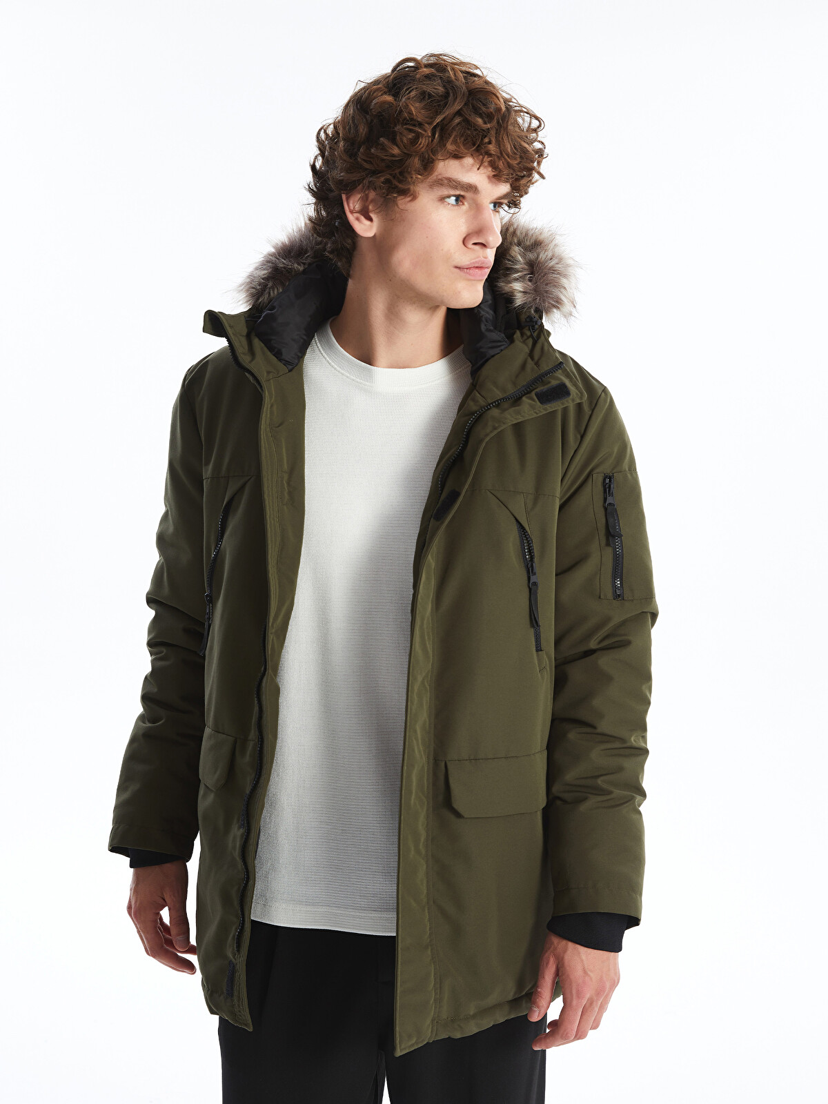 XSIDE Haki Standart Kalıp Kapüşonlu Erkek Parka - W4BD83Z8-V9P | LCW
