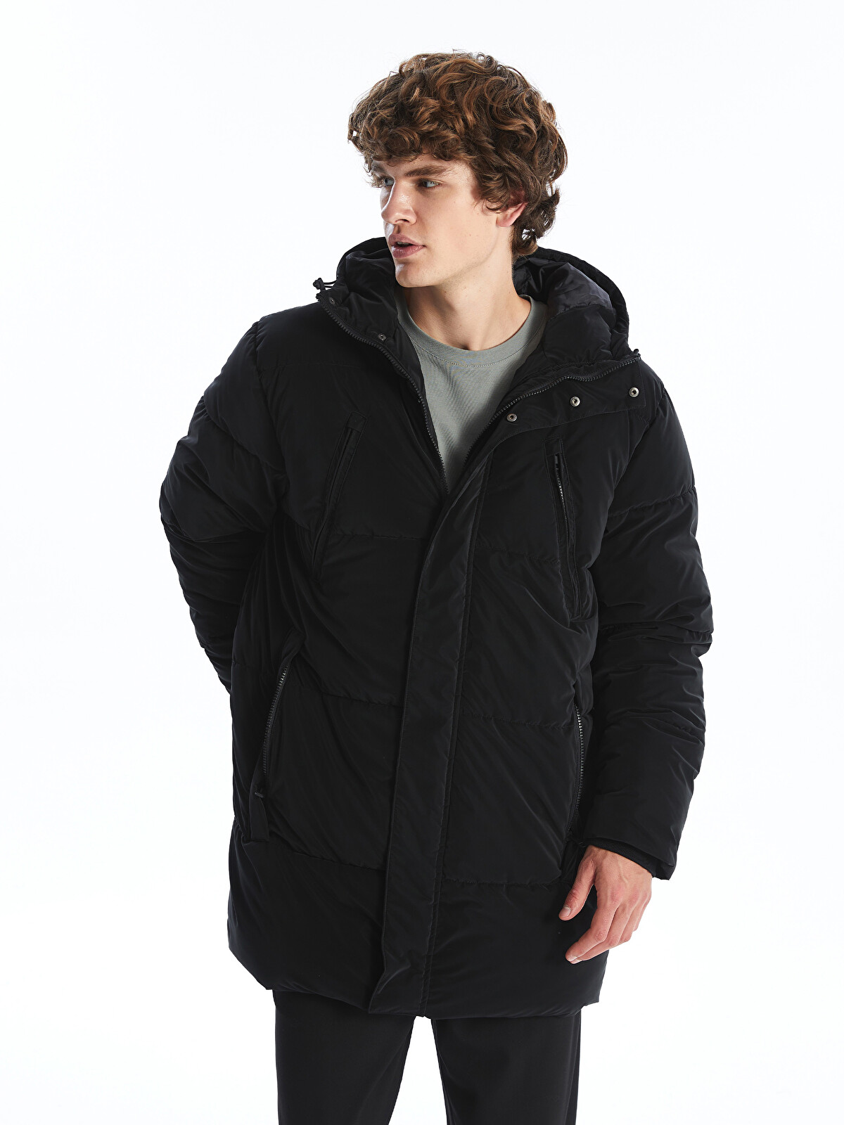 XSIDE Siyah Standart Kalıp Kapüşonlu Erkek Parka - W4BD84Z8-CVL | LCW