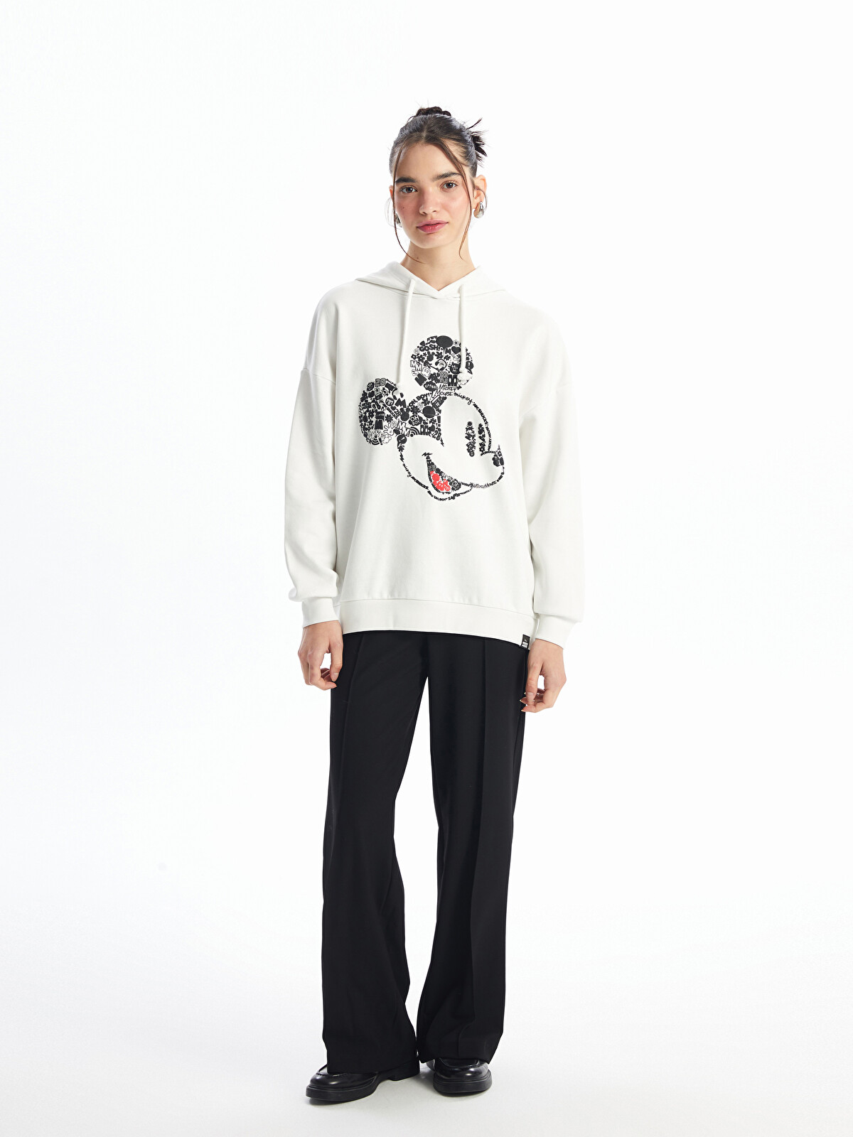 XSIDE Mickey Mouse Baskılı Oversize Kadın Kalın Hoodie - W4BU03Z8