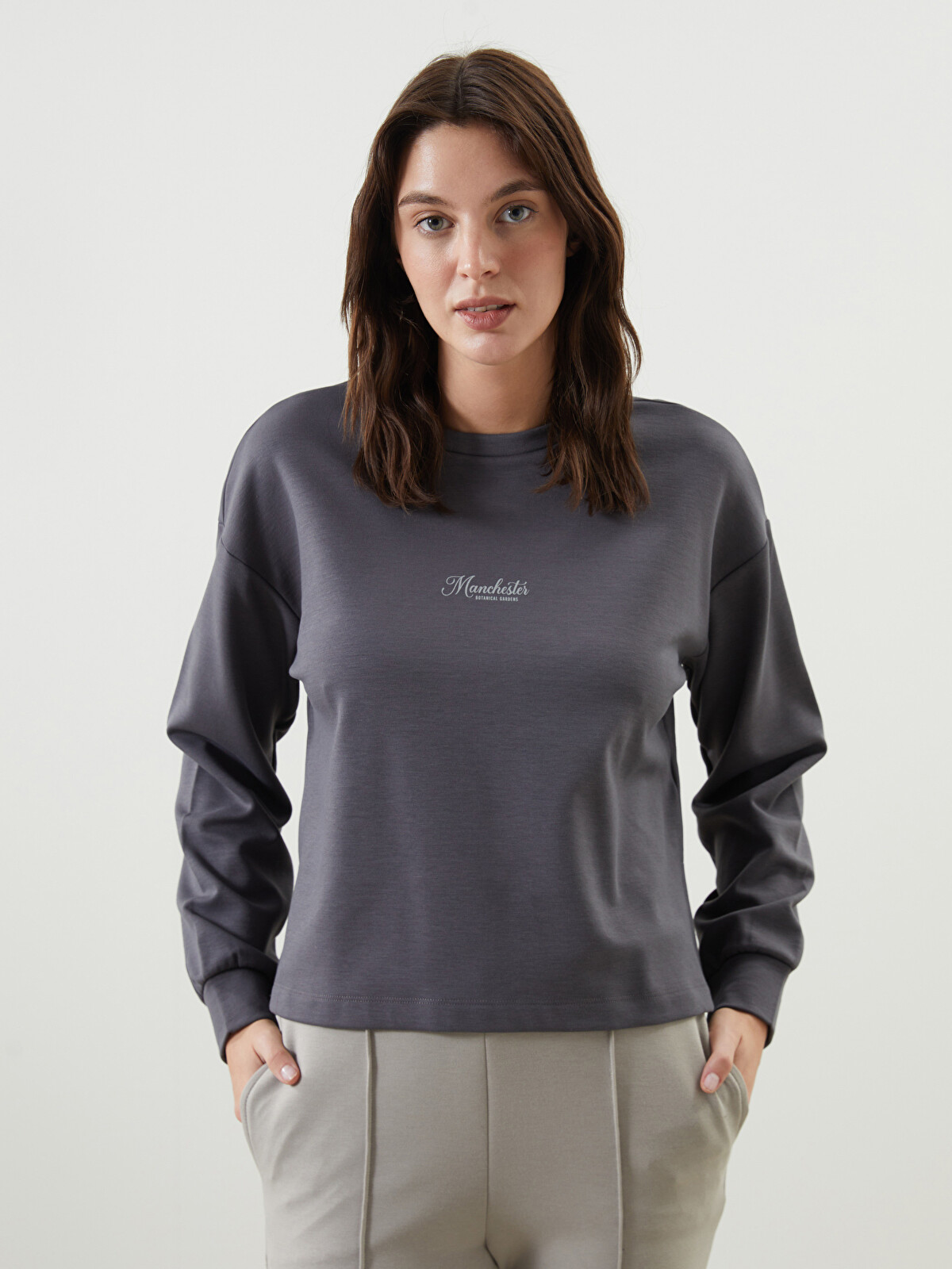 LCW Vision Crew Neck Printed Oversize Women's Sweatshirt