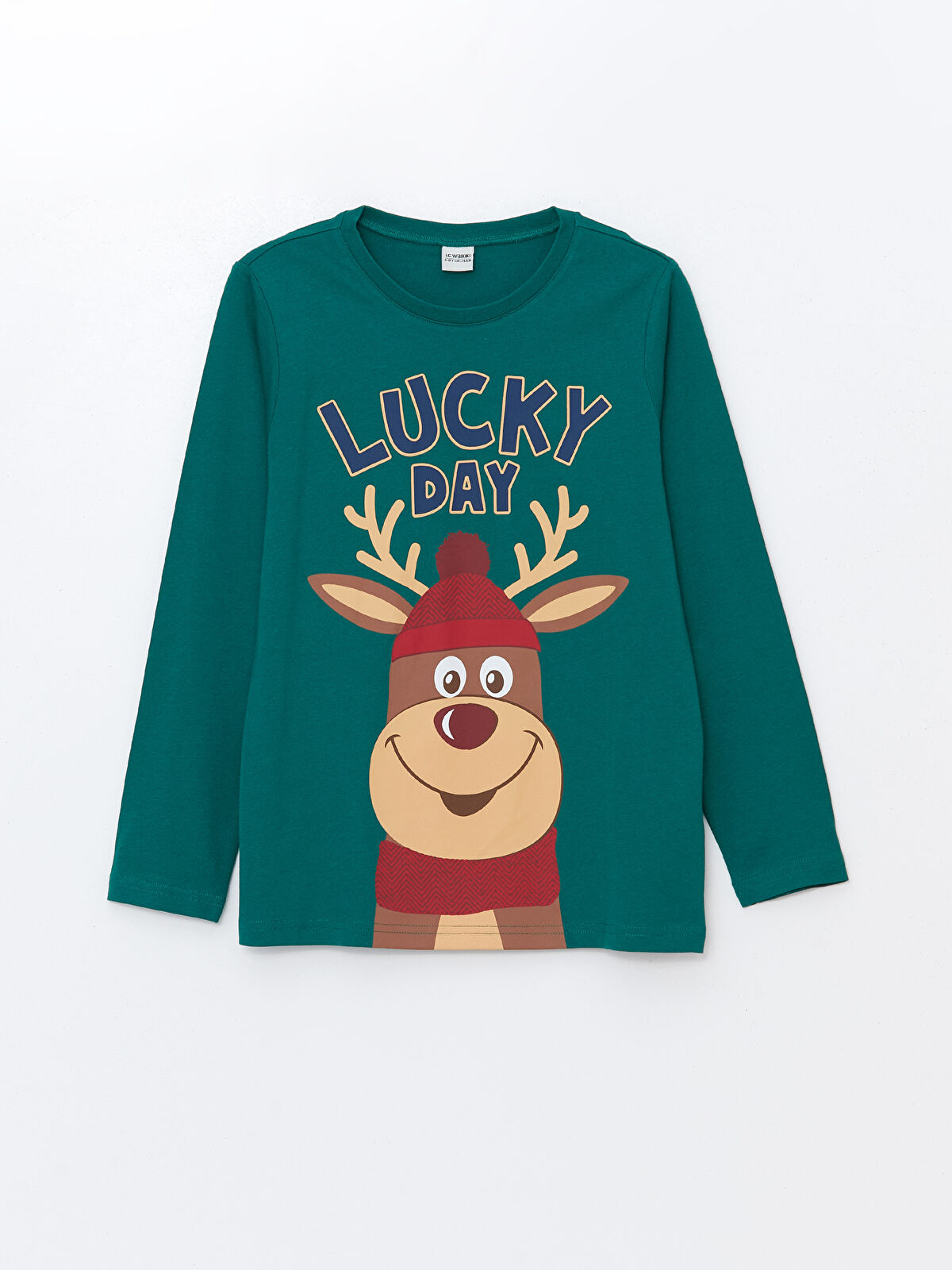 LCW Kids Bisiklet Yaka Yılbaşı Temalı Erkek Çocuk Pijama Takımı