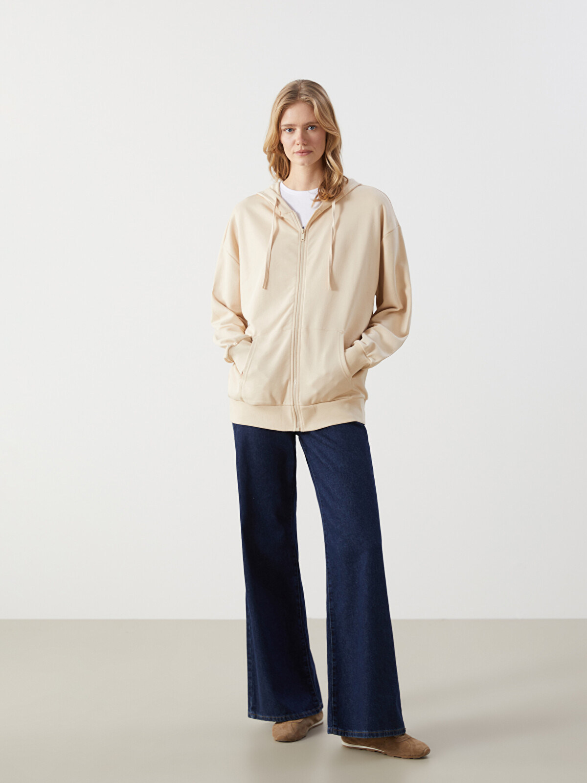 LCW Vision Hooded Oversize Women's Zipper Sweatshirt - W4DE11Z8
