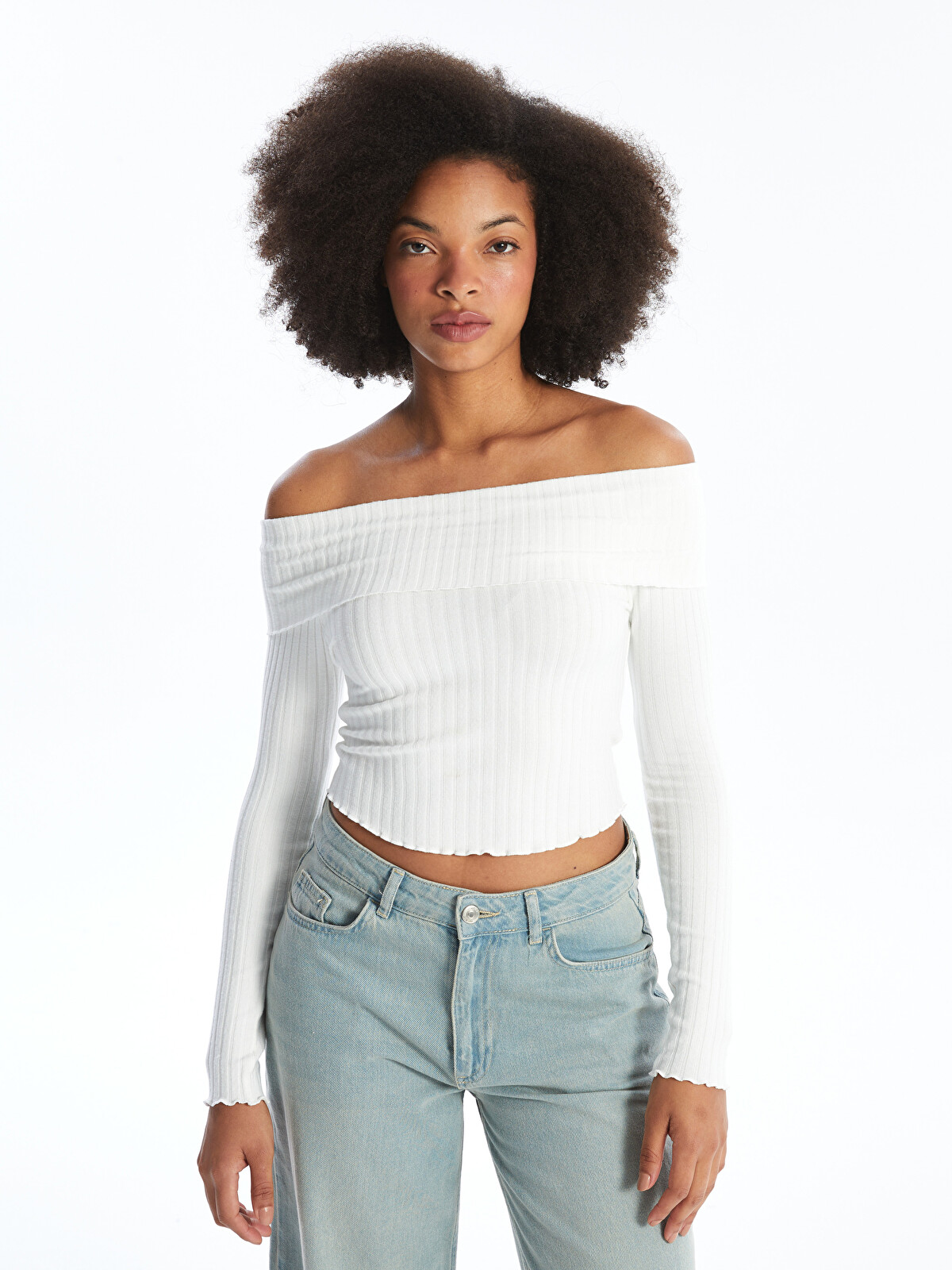 XSIDE Strapless Plain Long Sleeve Crop Women's Blouse - W4DE76Z8