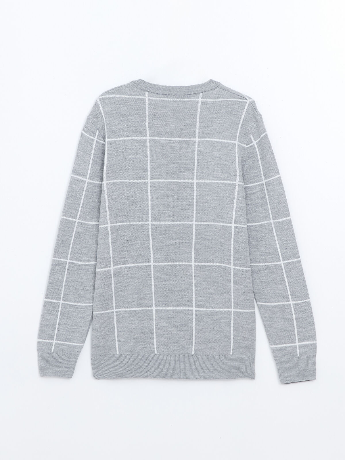 Crew Neck Long Sleeve Plaid Men's Knitwear Sweater -W4DH73Z8