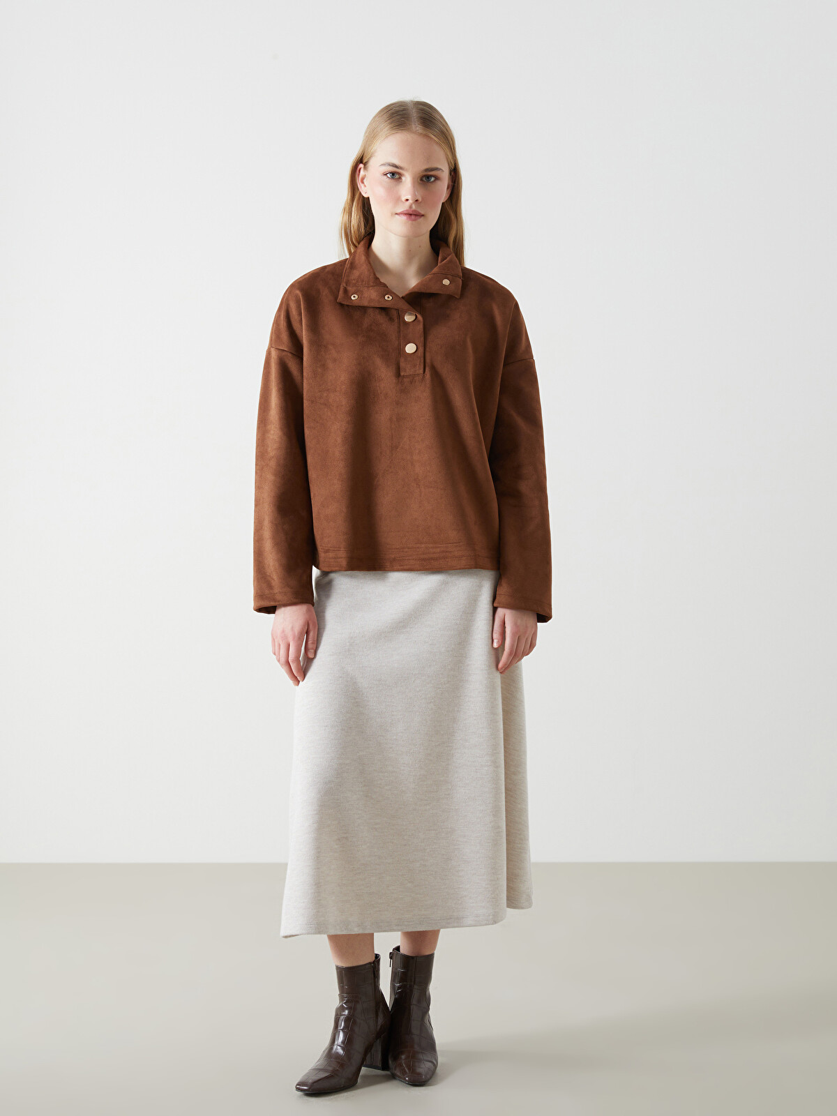 LCW Vision Funnel Neck Plain Oversize Women's Sweatshirt