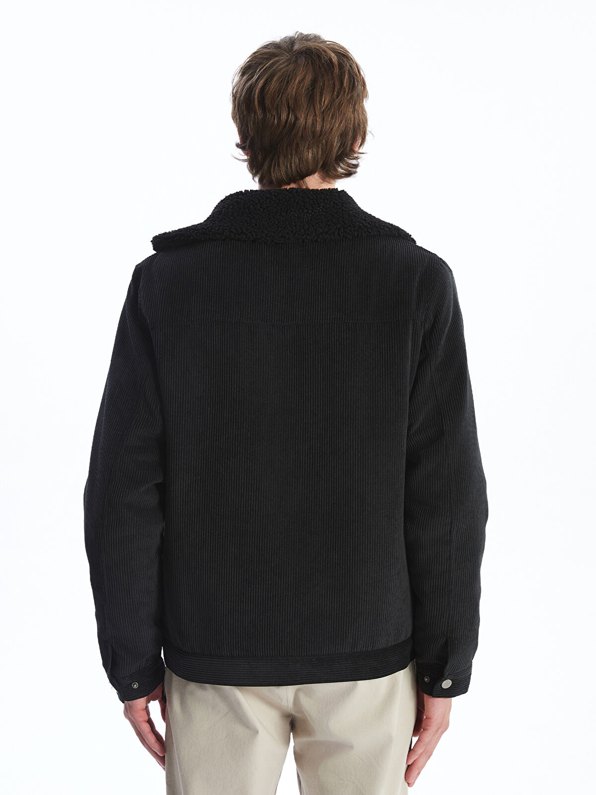 XSIDE Siyah Standart Kalıp Kürk Yakalı Kadife Erkek Mont