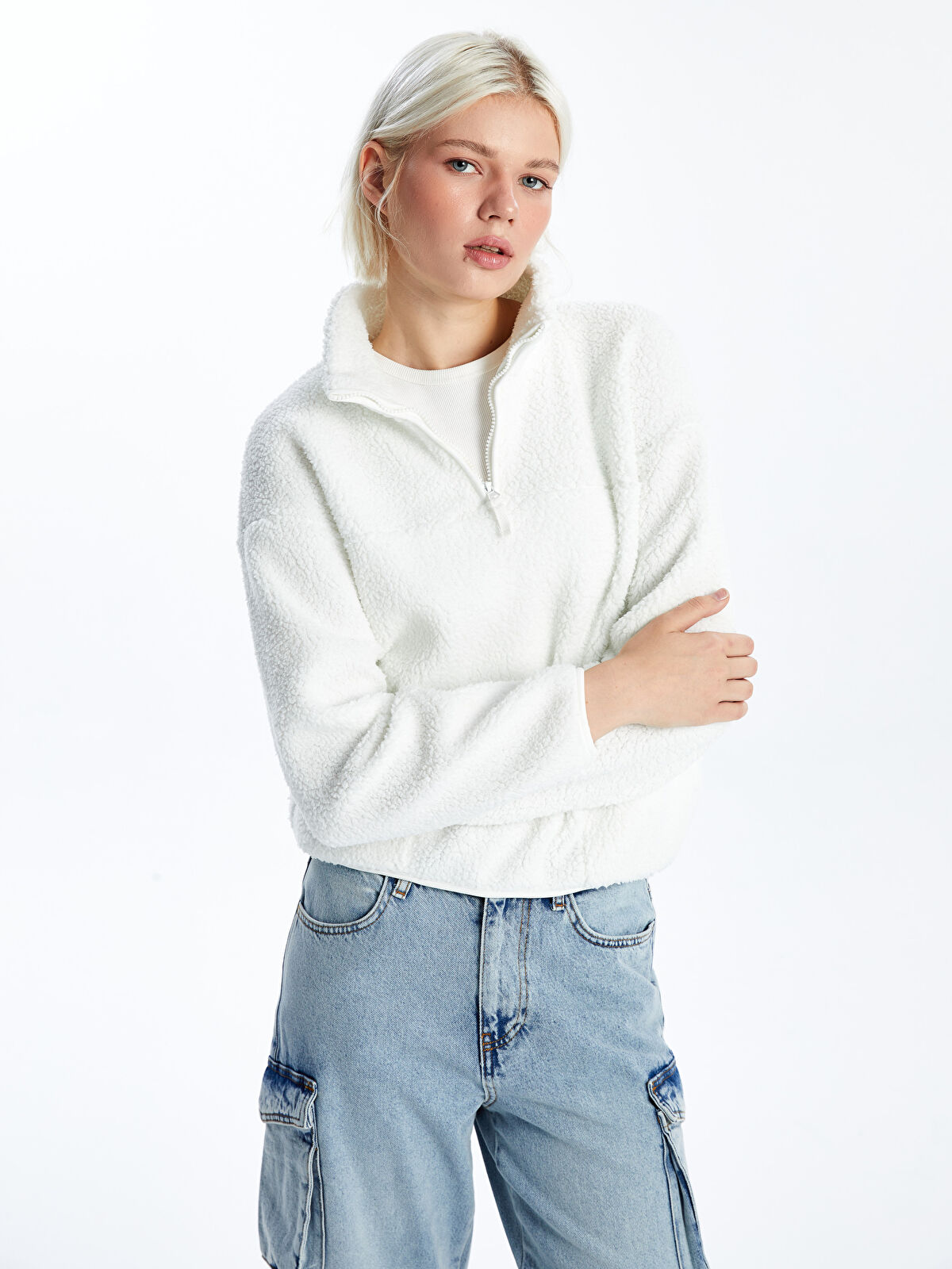 XSIDE Funnel Neck Oversize Women's Plush Sweatshirt - W4DR96Z8-R9J
