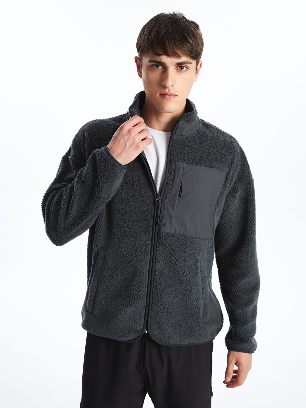 XSIDE ACTIVE Dik Yaka Uzun Kollu Pelüş Erkek Fermuarlı Sweatshirt
