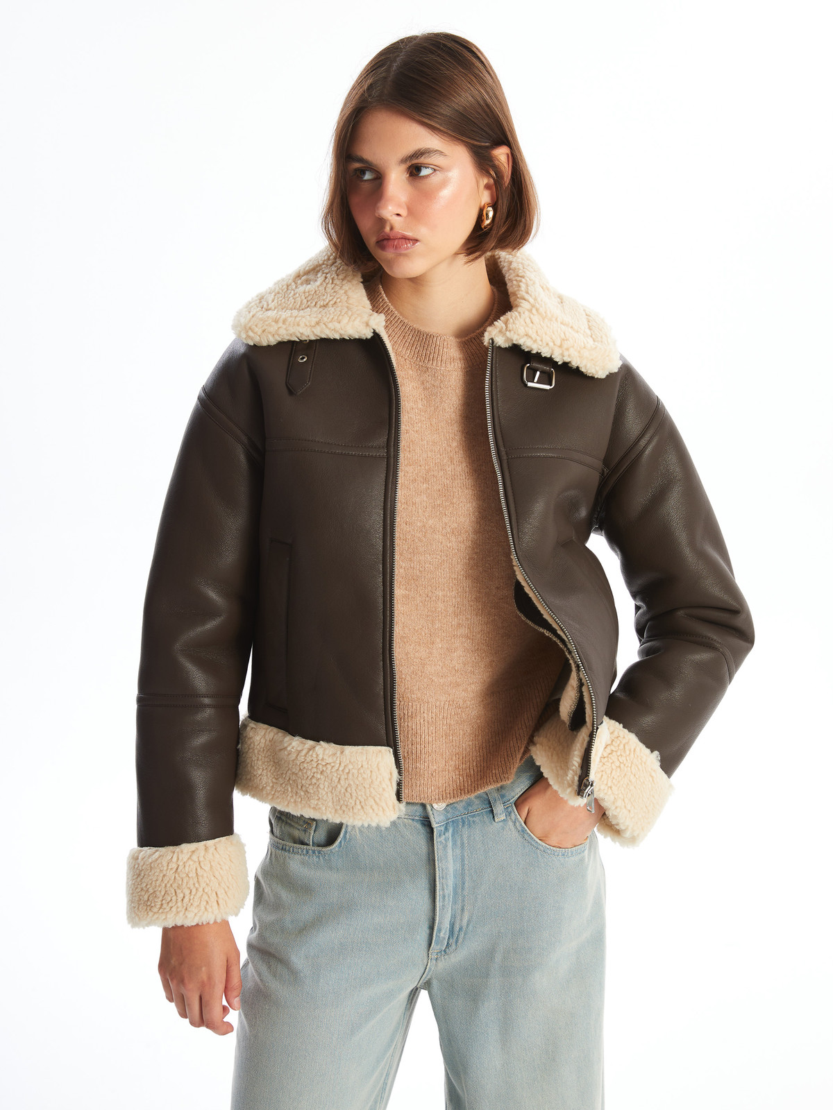 LCW Vision Jacket Neck Women's Faux Leather Coat - W4EN65Z8-YJT