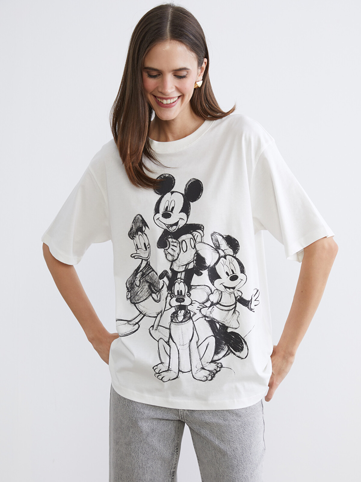 LCW Vision Mickey and Friends Printed Oversize Women's T-Shirt