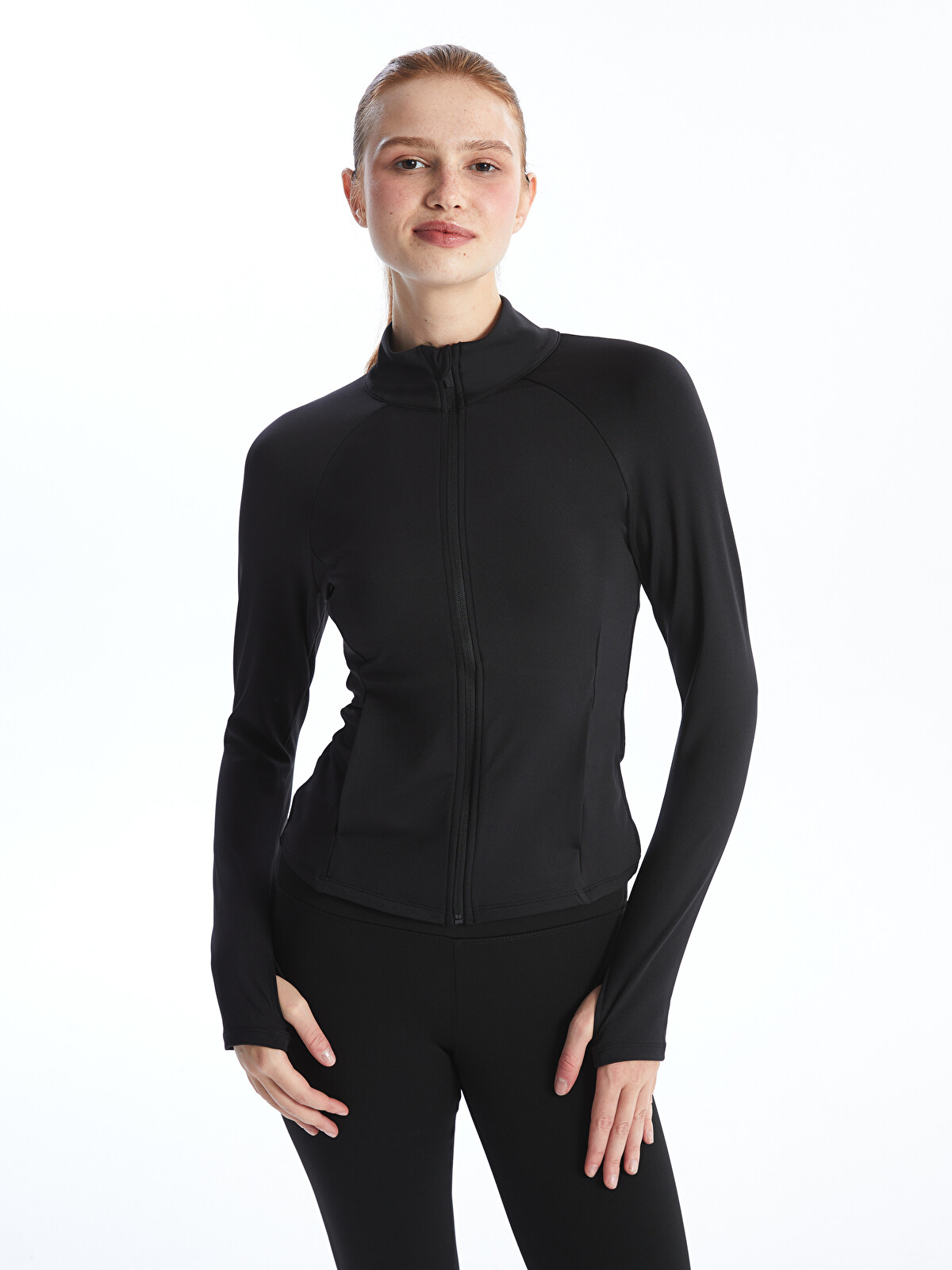 XSIDE ACTIVE Siyah Kadın Dik Yaka Düz Fermuarlı Sweatshirt