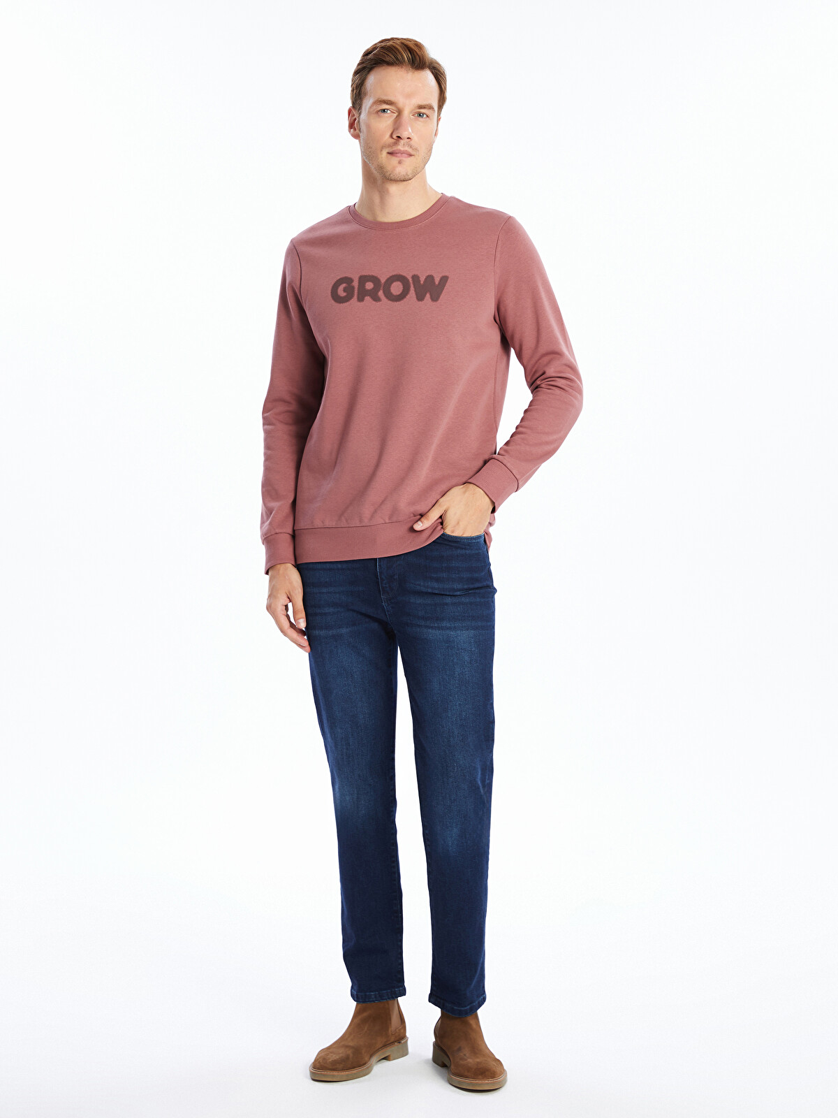 LCWAIKIKI Classic Crew Neck Printed Men's Thick Sweatshirt