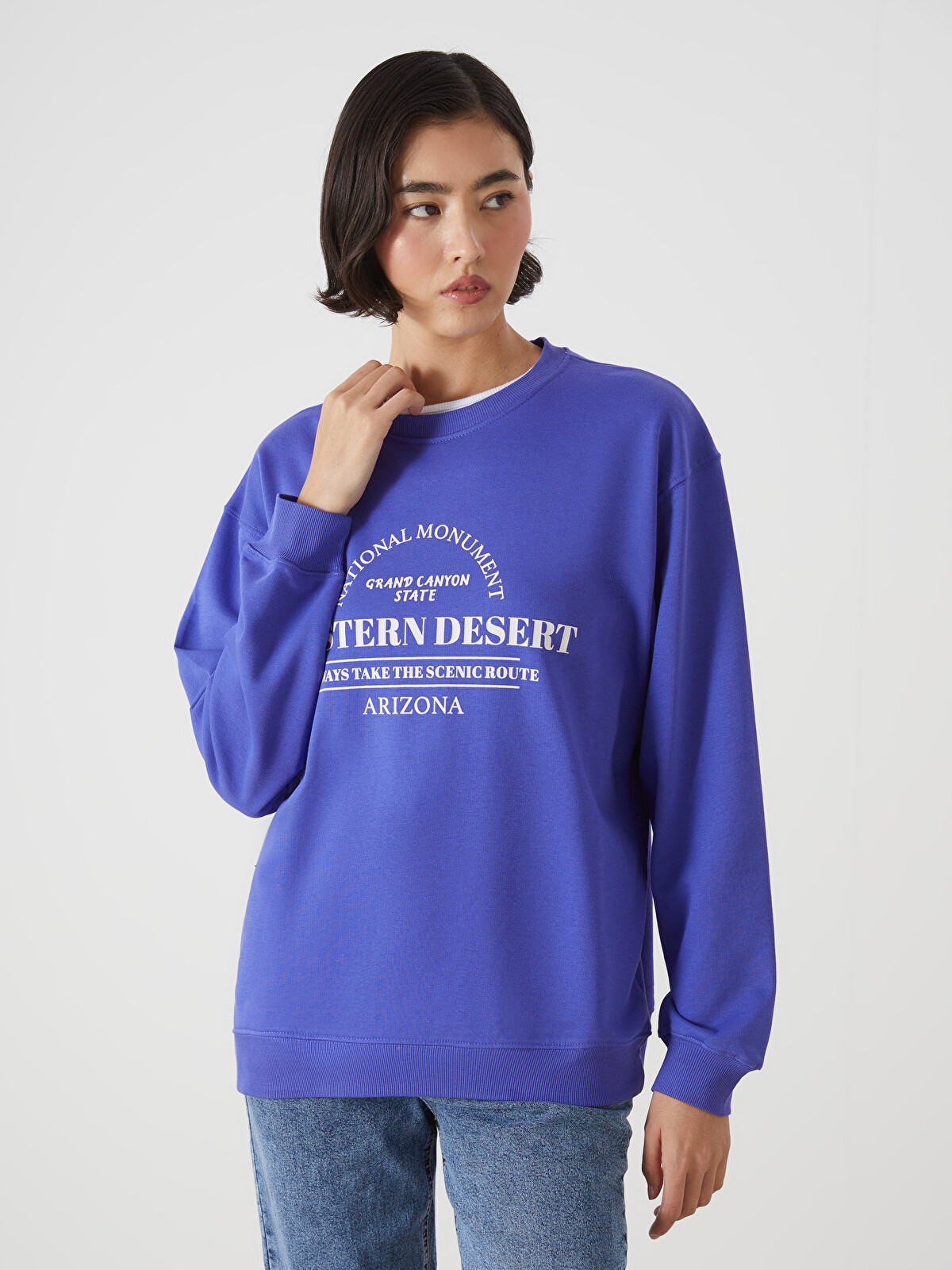 LCW Vision Crew Neck Printed Oversize Women's Sweatshirt