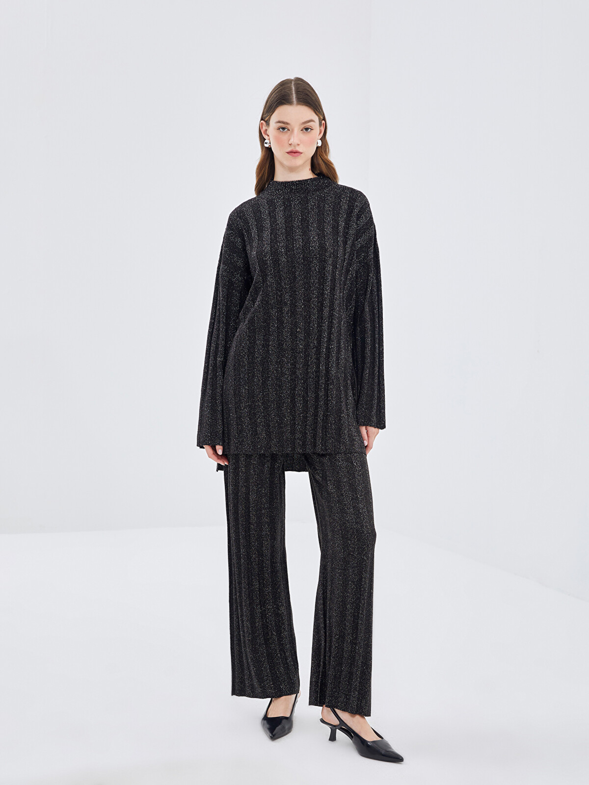 LCW Modest Elastic Waist Shiny Look Women's Knitwear Trousers
