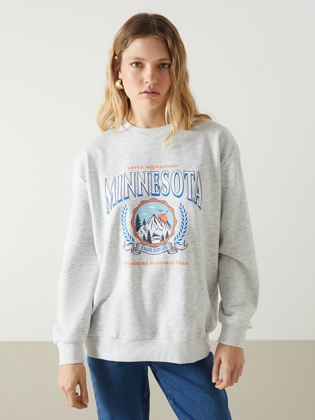 LCW Vision Minnesota Printed Oversize Women's Thick Sweatshirt