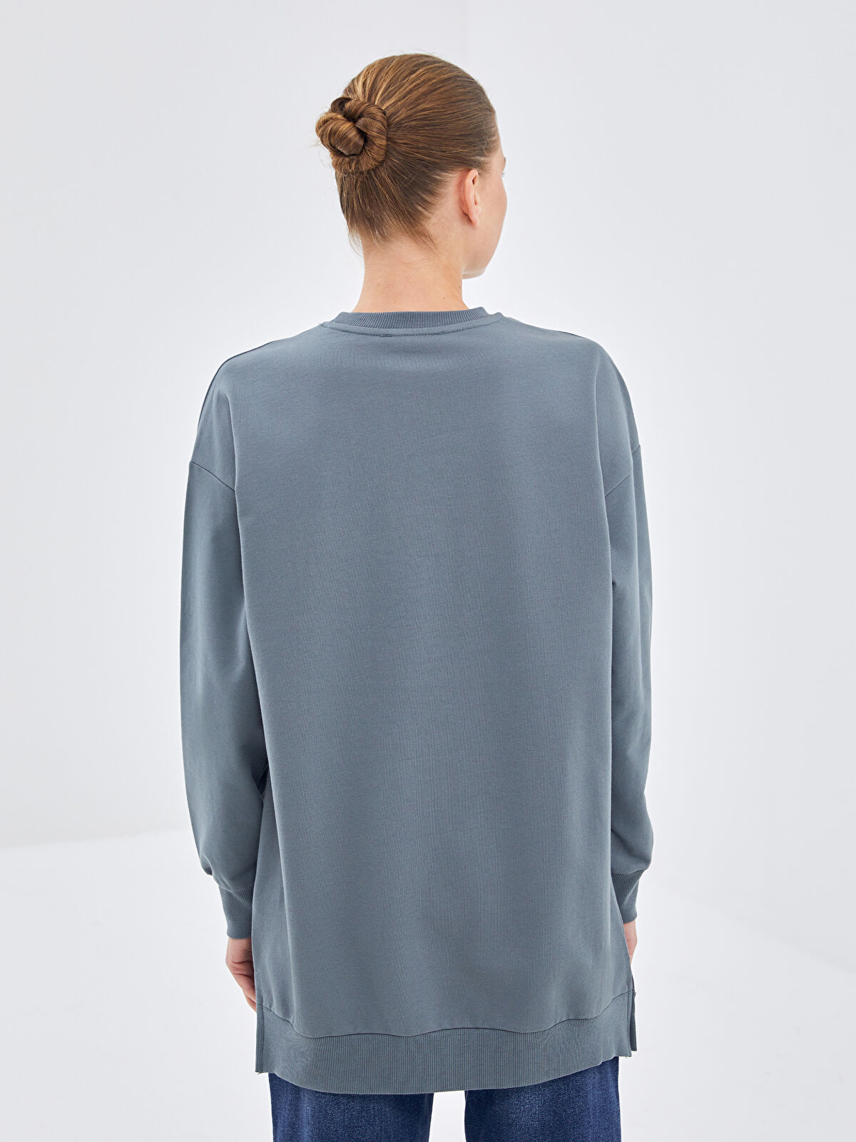 Crew Neck Printed Women's Sweatshirt Tunic -W4GO19Z8-GYB