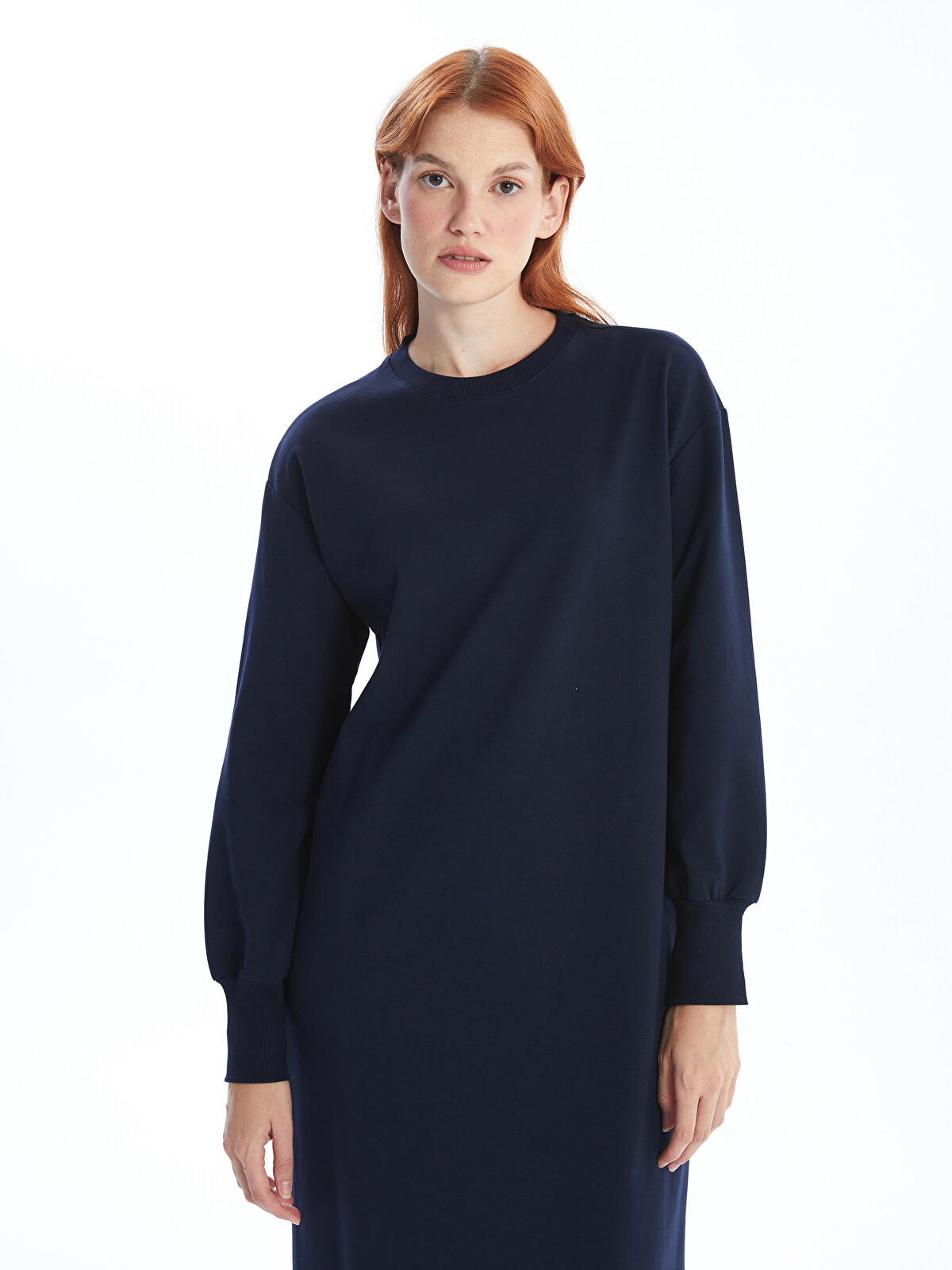 LCW Modest Lacivert Bisiklet Yaka Kadın Sweatshirt Elbise