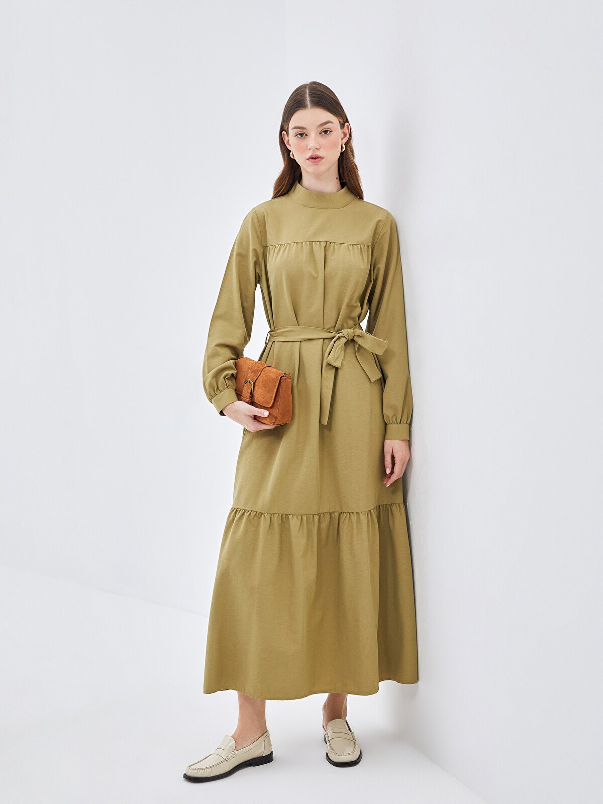 LCW Modest Haki Dik Yaka Elbise - W4H704Z8-VHK | LCW