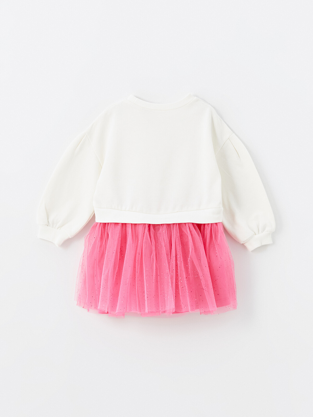 LCW Kids Bisiklet Yaka Uzun Kollu Barbie Baskılı Kız Bebek Elbise