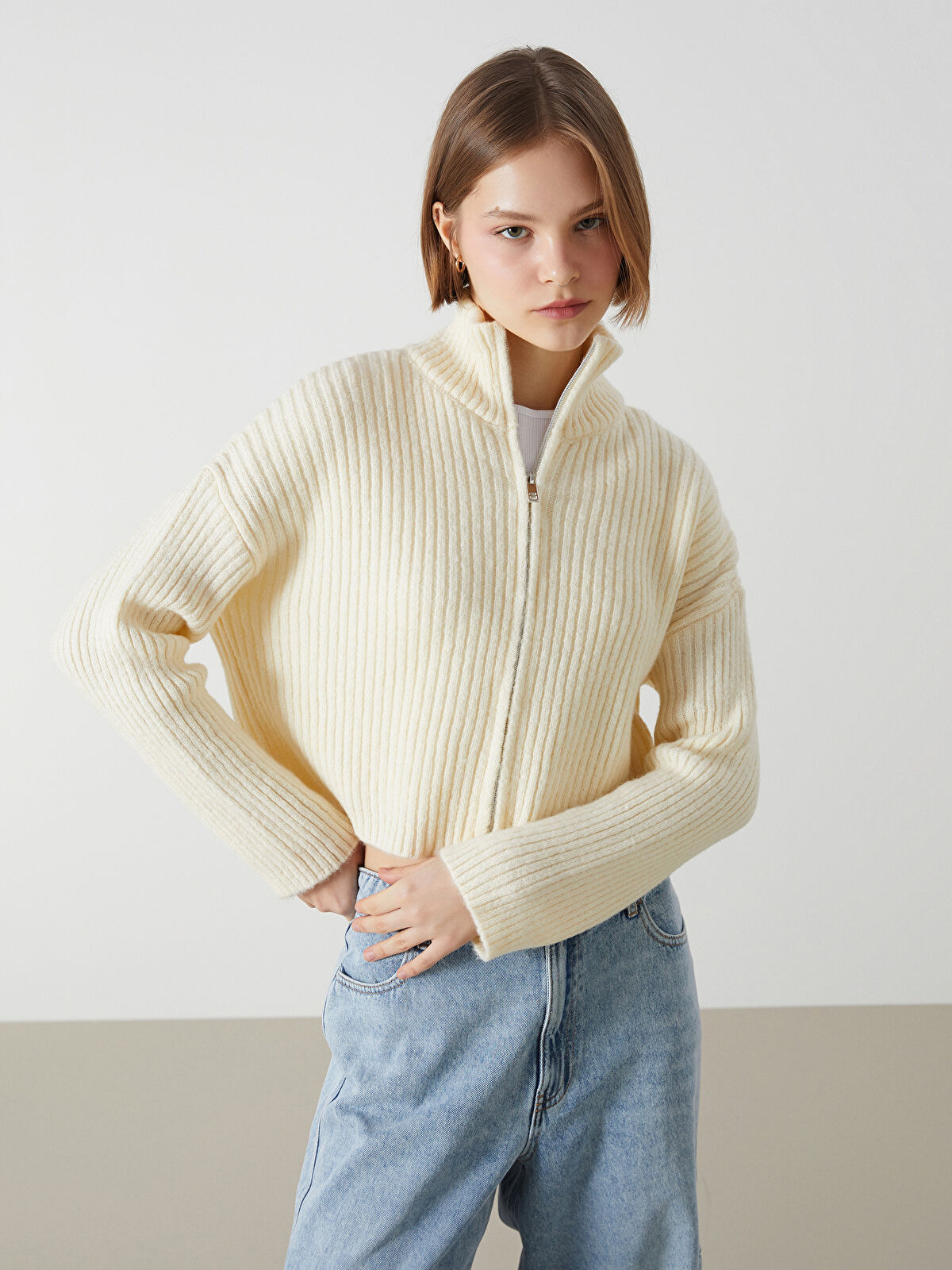 DIESEL / Ribbed rollneck cardigan/S/ウール/WHT/A04882 l_20242-w4h986z8-r9j-82-59-89-