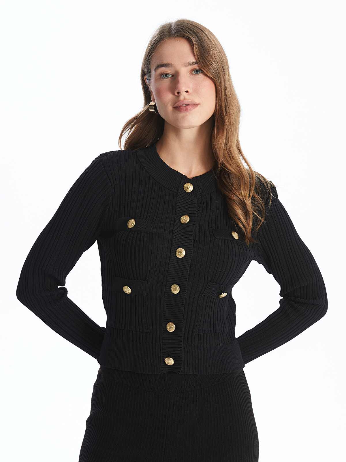 LCW Modest Crew Neck Textured Women's Knit Cardigan - W4HH70Z8-RQL