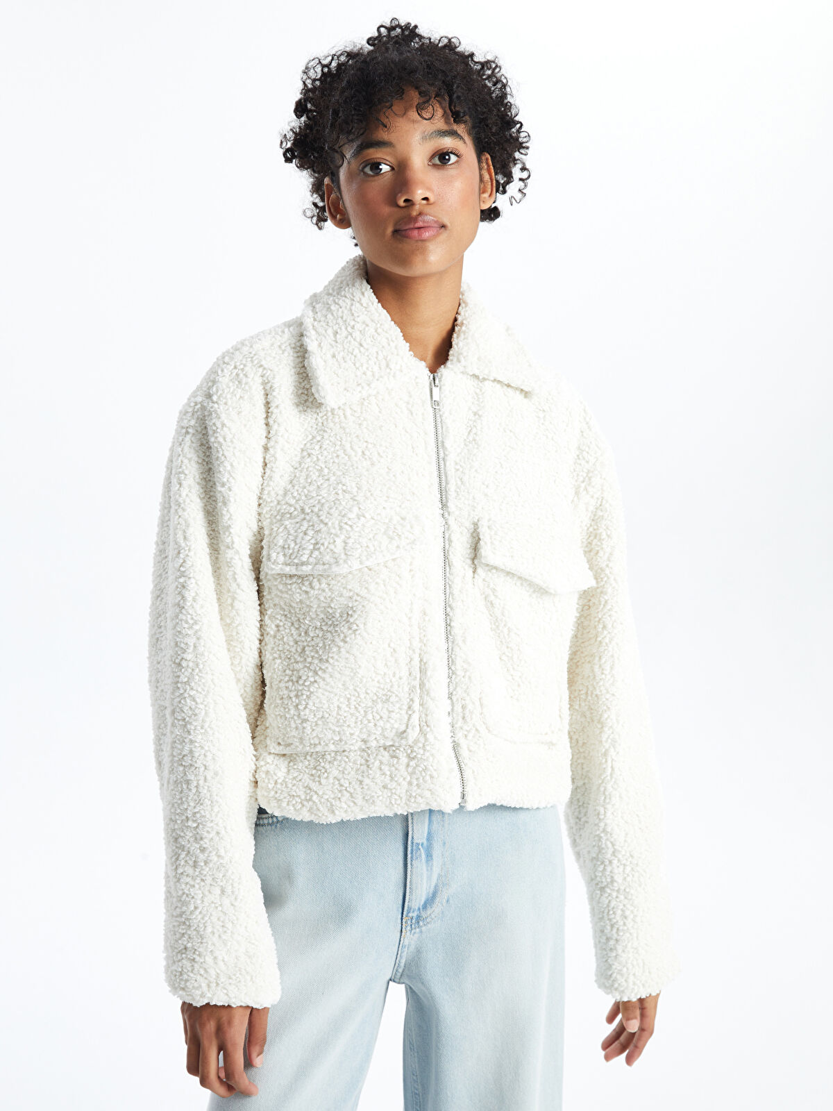 XSIDE Ekru Gömlek Yaka Kadın Teddy Mont - W4HQ60Z8-R9J | LCW