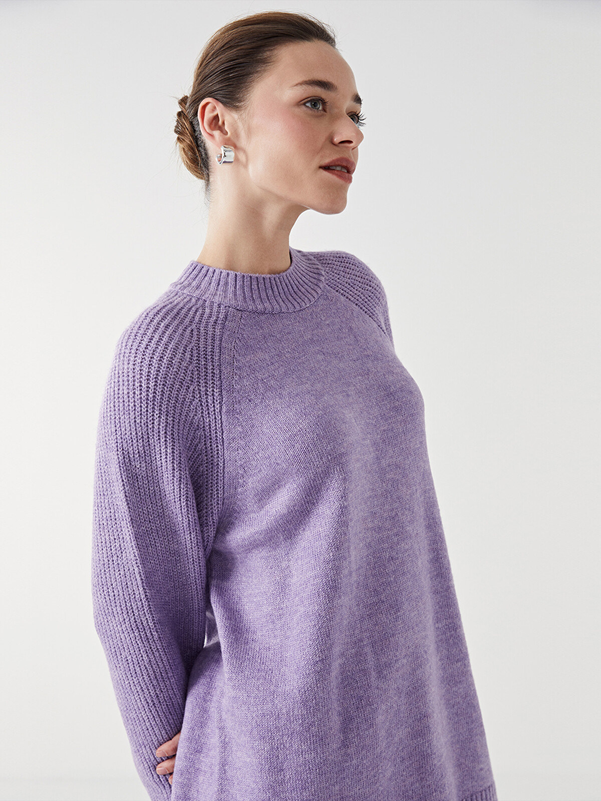 LCW Modest Dik Yaka Kadın Triko Tunik - W4I371Z8-QGV | LCW