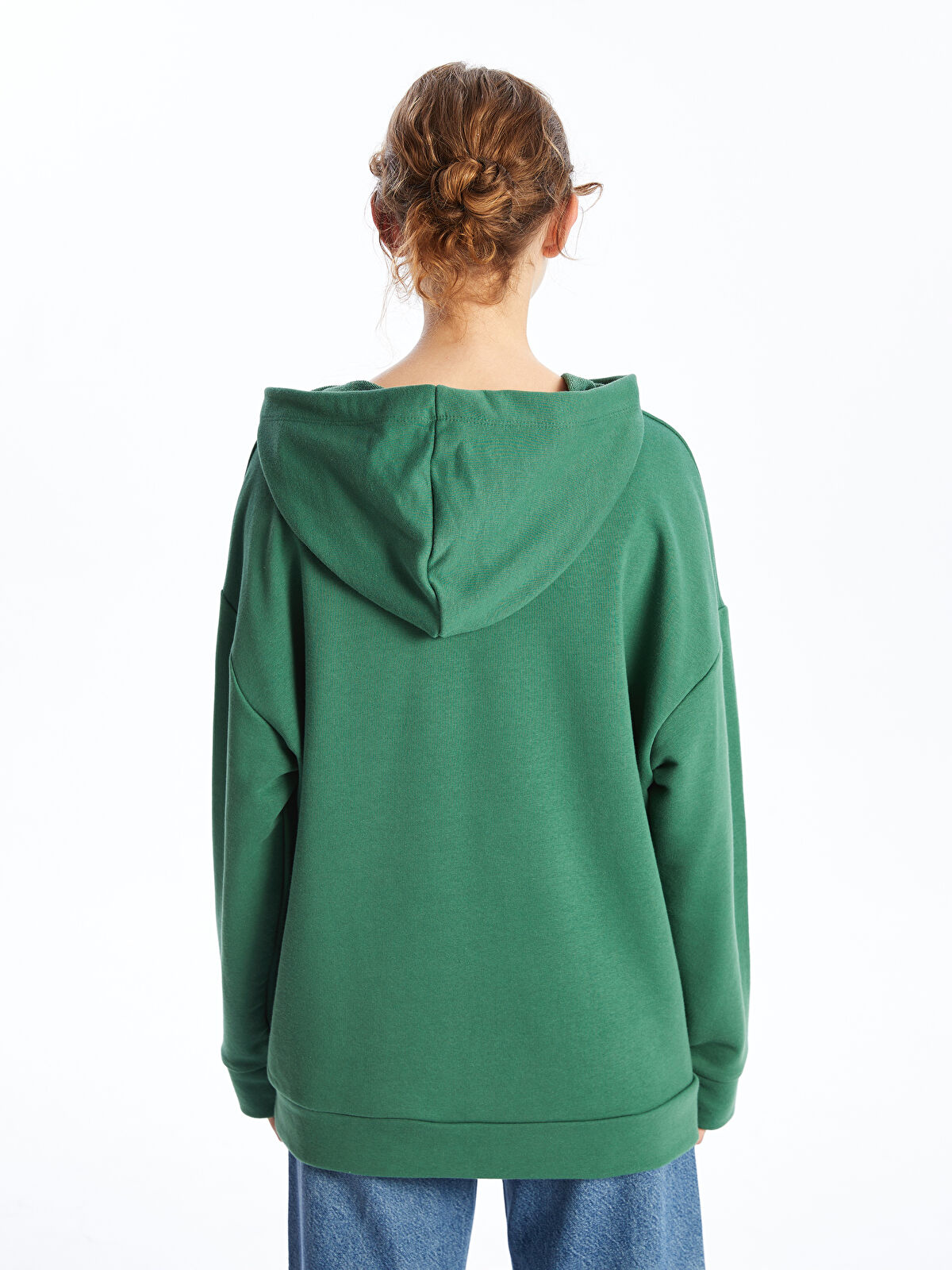 Yeşil Kapüşonlu Baskılı Oversize Kadın Kalın Sweatshirt