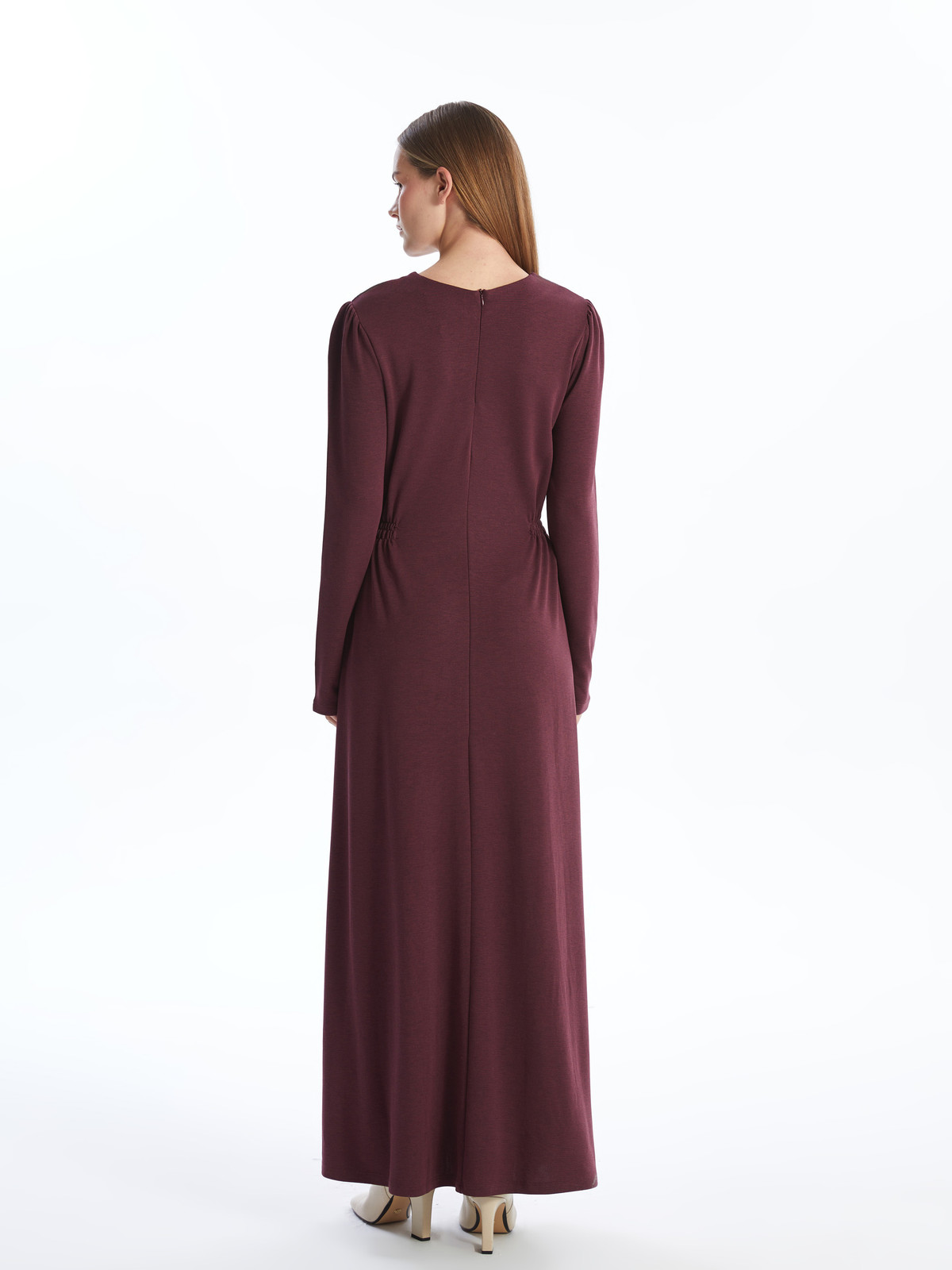 LCW Modest Bordo İnterlok Düz Standart & Regular Bisiklet Yaka
