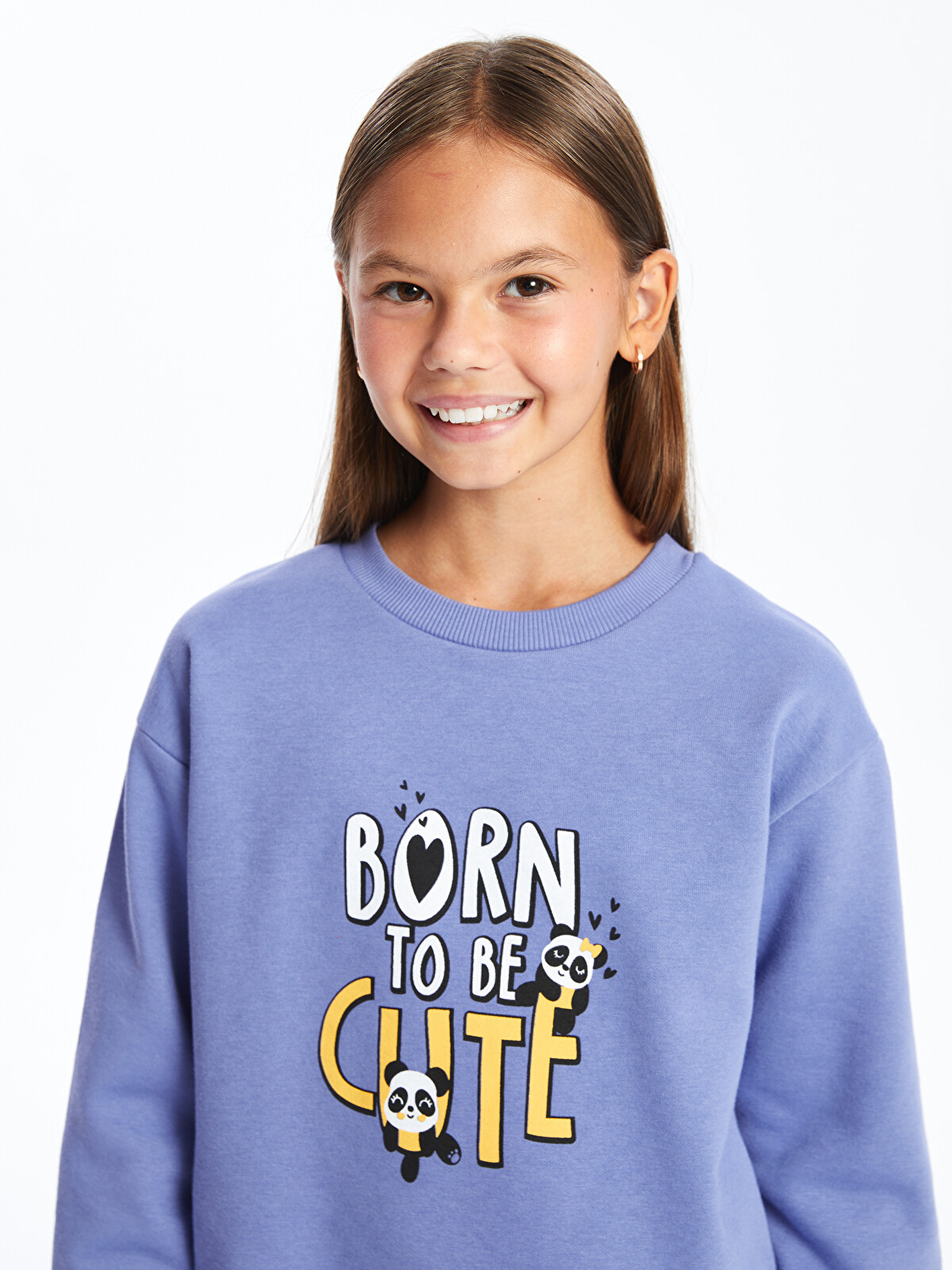 LCW Kids Lila Bisiklet Yaka Baskılı Kız Çocuk Sweatshirt
