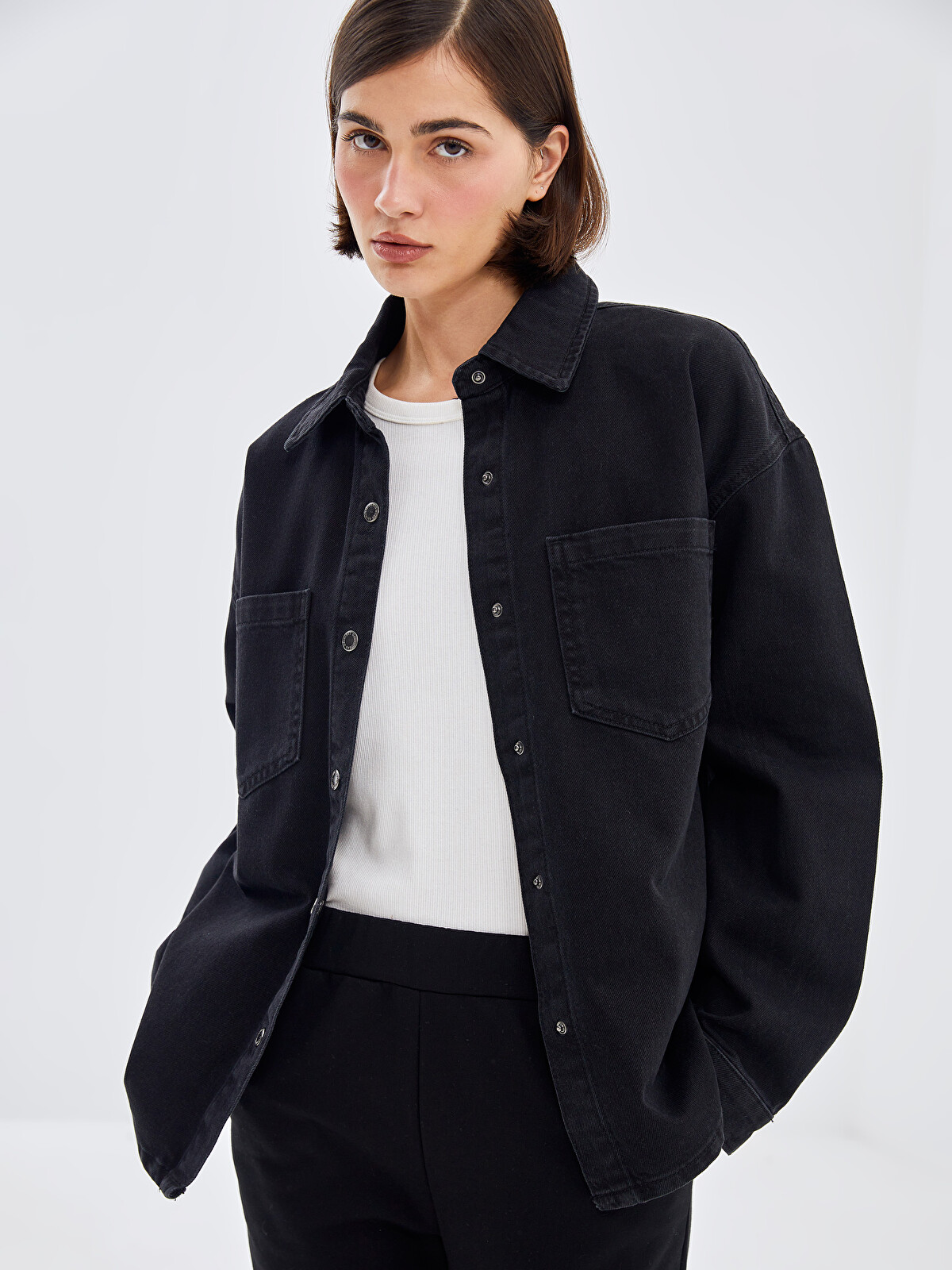 LCW Vision Oversize Kadın Jean Gömlek Ceket - W4J486Z8-326 | LC