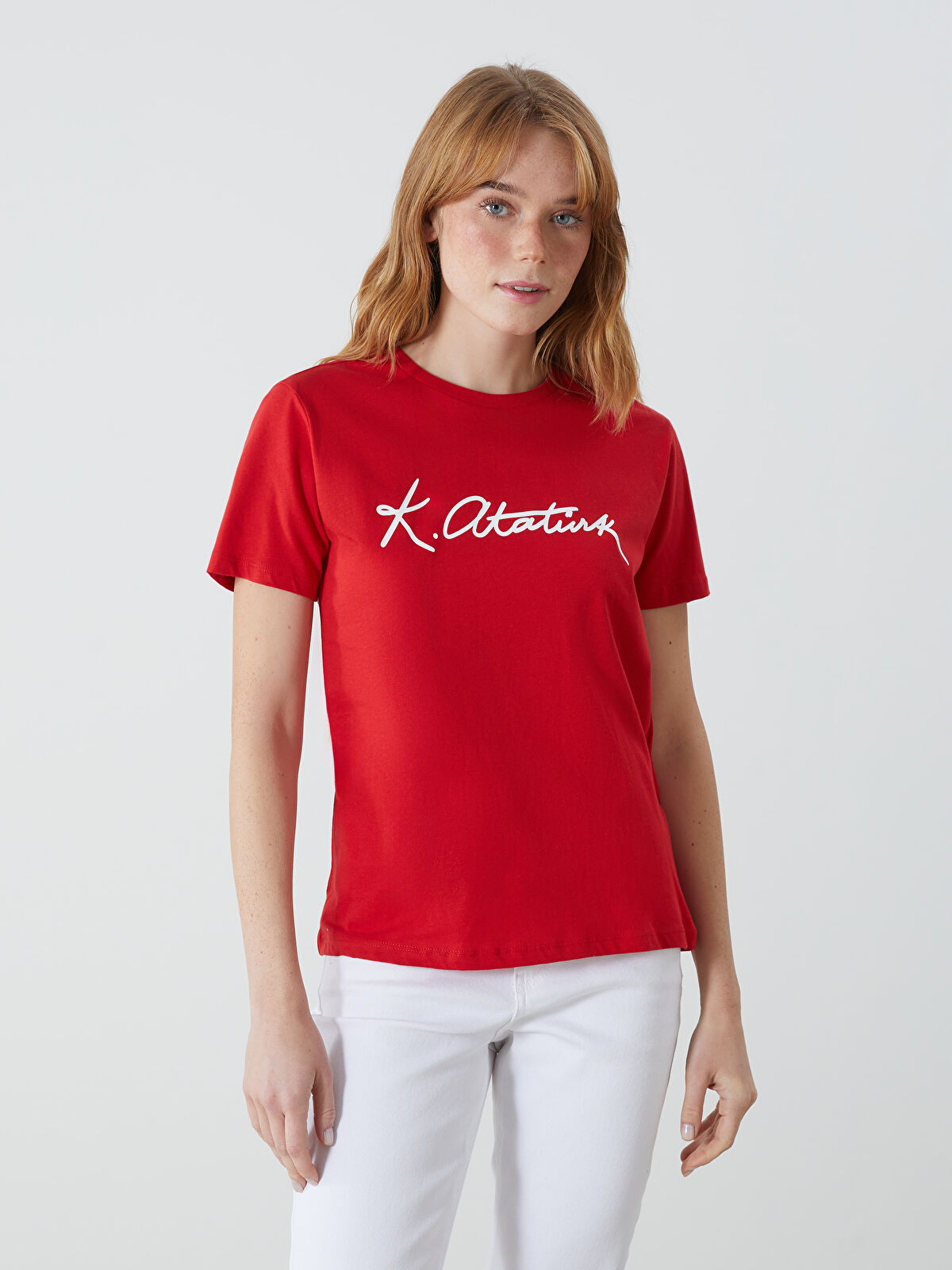 新品 ato 24AW riders shirts JK XSIDE Kırmızı Bisiklet Yaka Atatürk İmza Baskılı Kadın Tişört