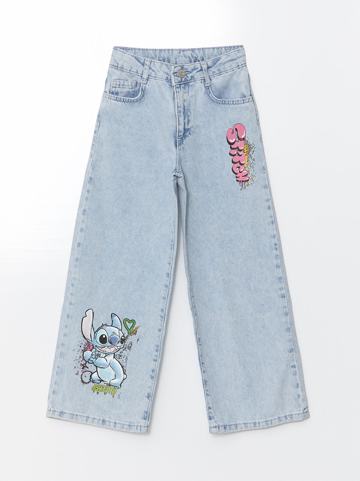 LCW Kids Wideleg Lilo and Stitch Printed Girls' Jeans - W4L235Z4