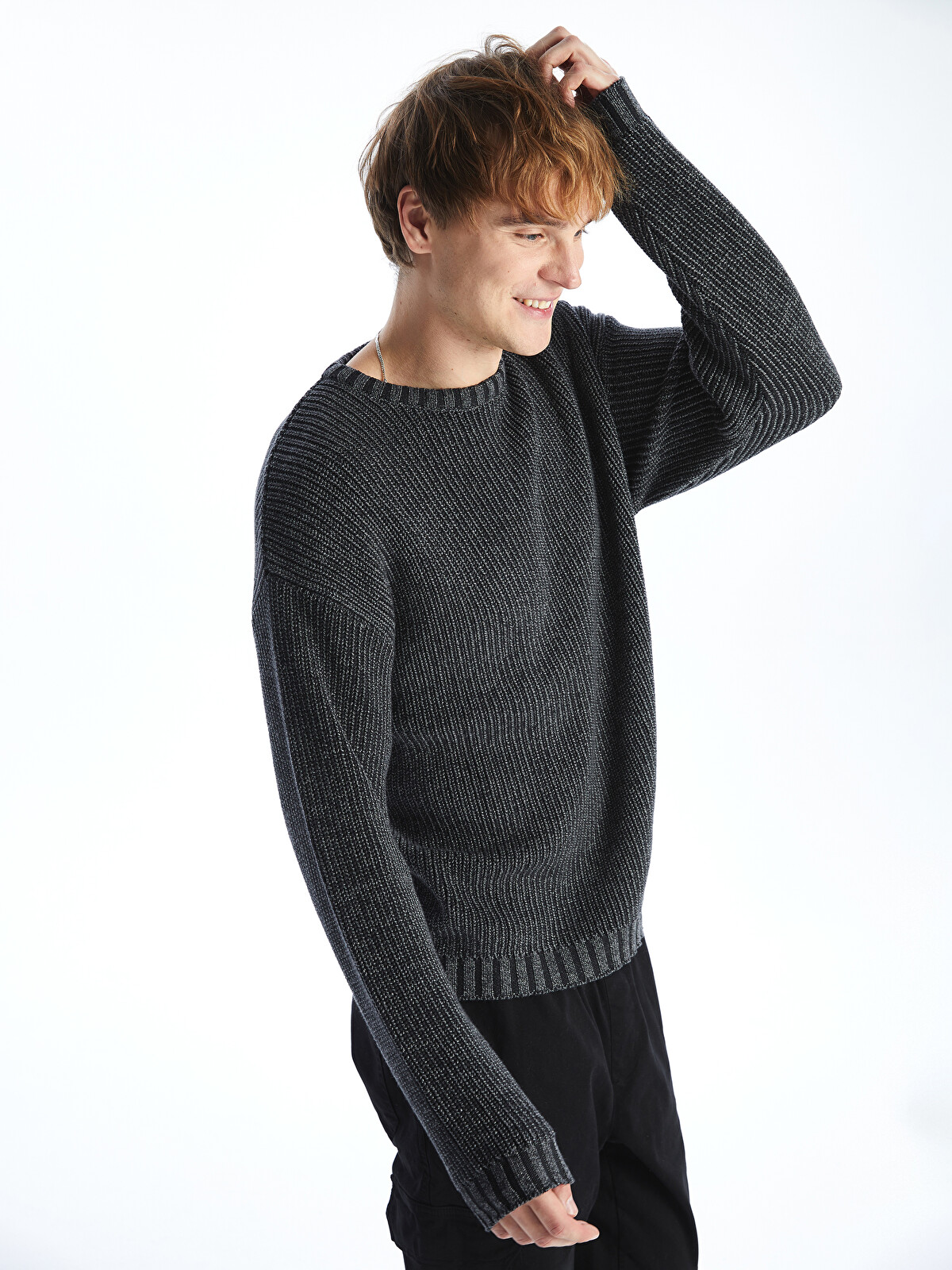 XSIDE Crew Neck Long Sleeve Men's Tricot Sweater - W4L980Z8-HZX