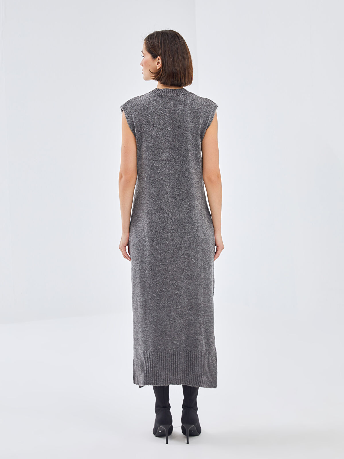 LC WAIKIKI Antrasit Bisiklet Yaka Kadın Triko Elbise - W4LA43Z8