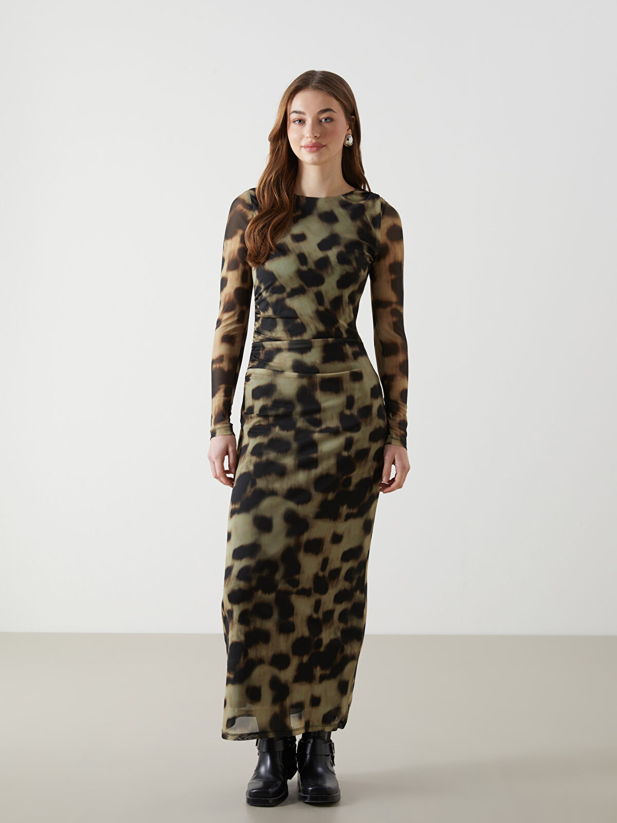 LCW Vision Bisiklet Yaka Leopar Desenli Elbise