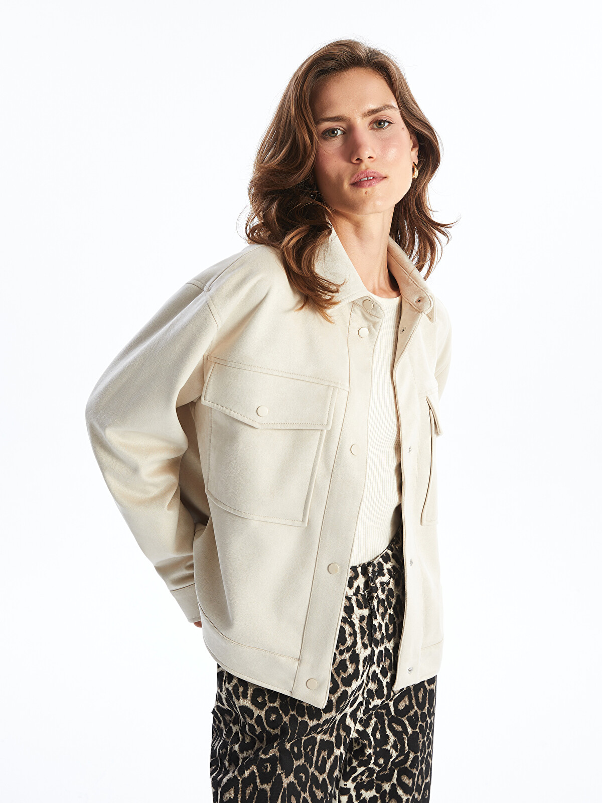 LCWAIKIKI Classic Faux Suede Women's Shirt Jacket - W50795Z8-G5M