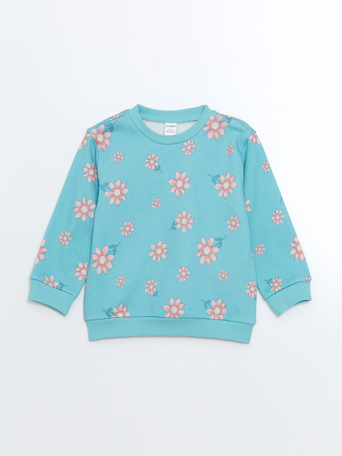 (A´ω`❁) LCW Kids Yeşil Bisiklet Yaka Çiçekli Kız Çocuk Sweatshirt