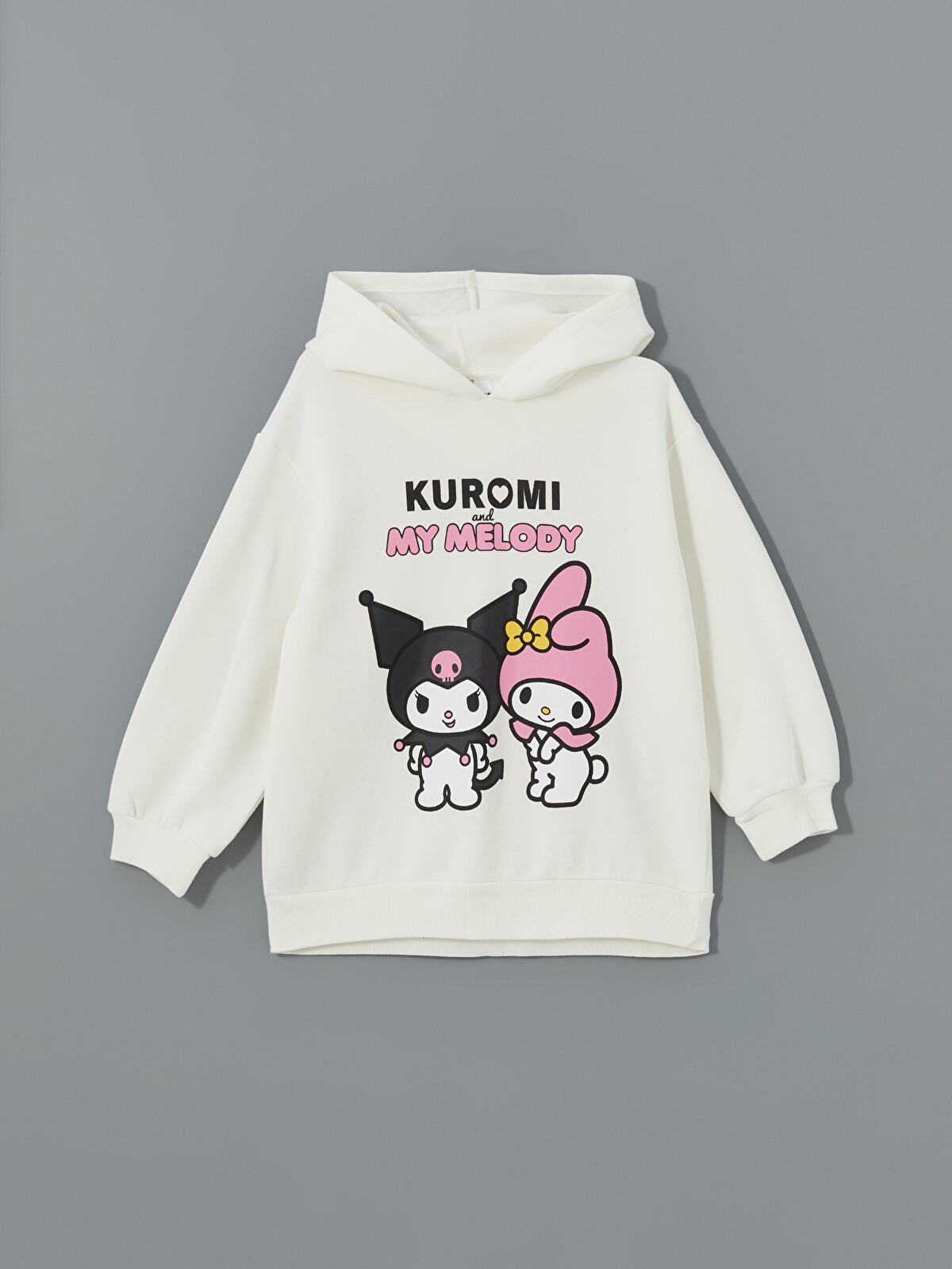 LCW Kids Ekru Kapüşonlu Kuromi ve My Melody Baskılı Kız Çocuk