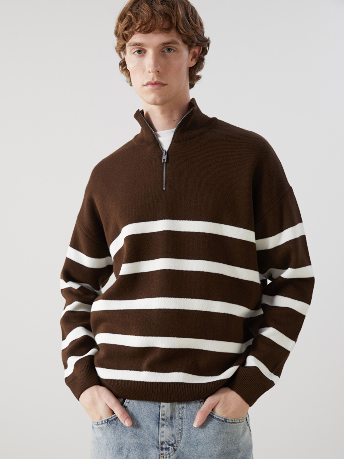 XSIDE Funnel Neck Long Sleeve Striped Men's Knitwear Sweater