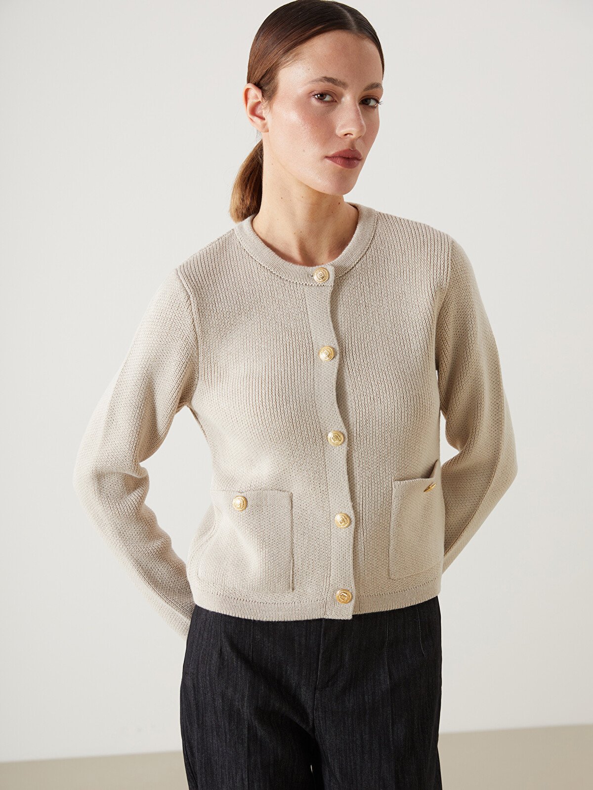 LCW Vision Crew Neck Women's Knitwear Cardigan - W4M386Z8-CXU | LC