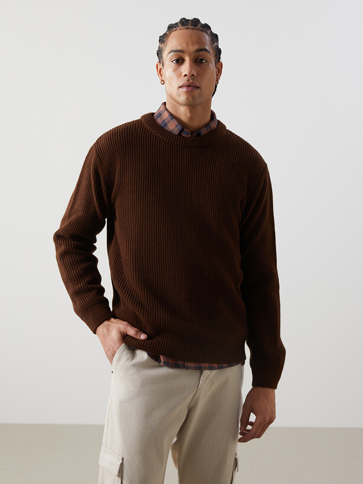 XSIDE Crew Neck Long Sleeve Men's Tricot Sweater - W4M639Z8-J0V