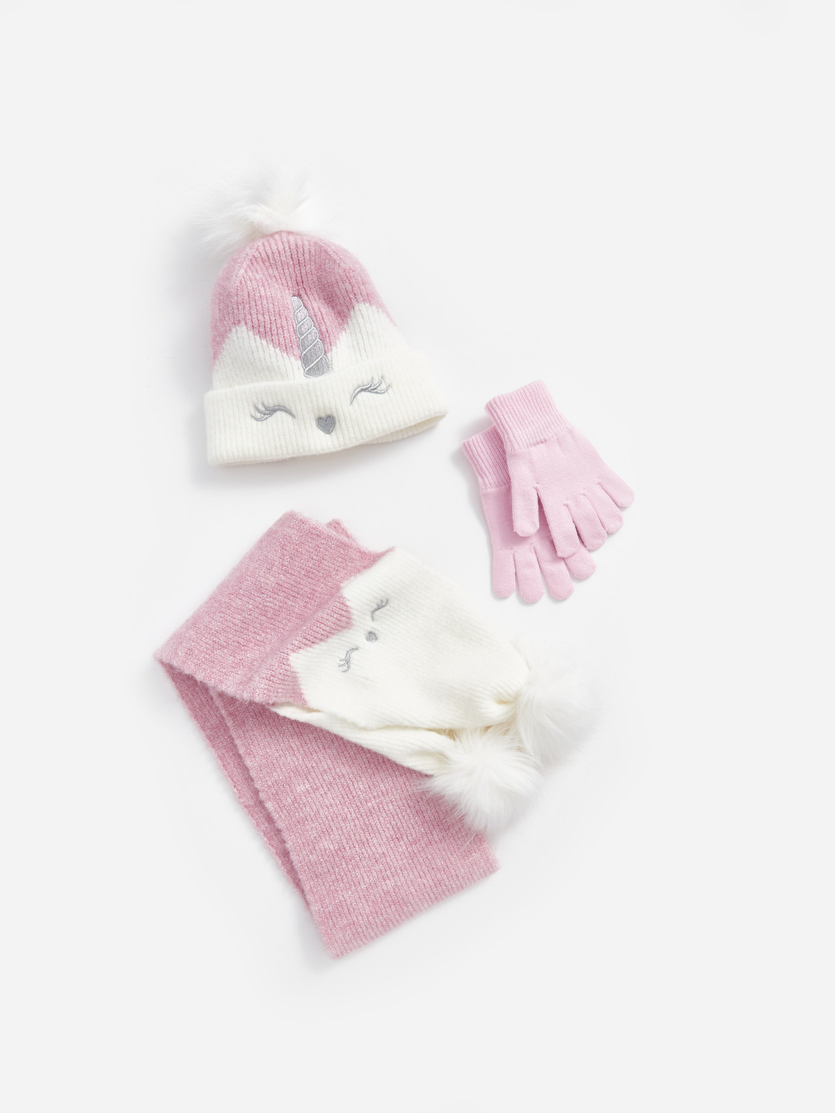 Ensemble Bonnet, Mitaines Et écharpe Rayés Lilas, Crème Et Rose - Fille Taille Unique