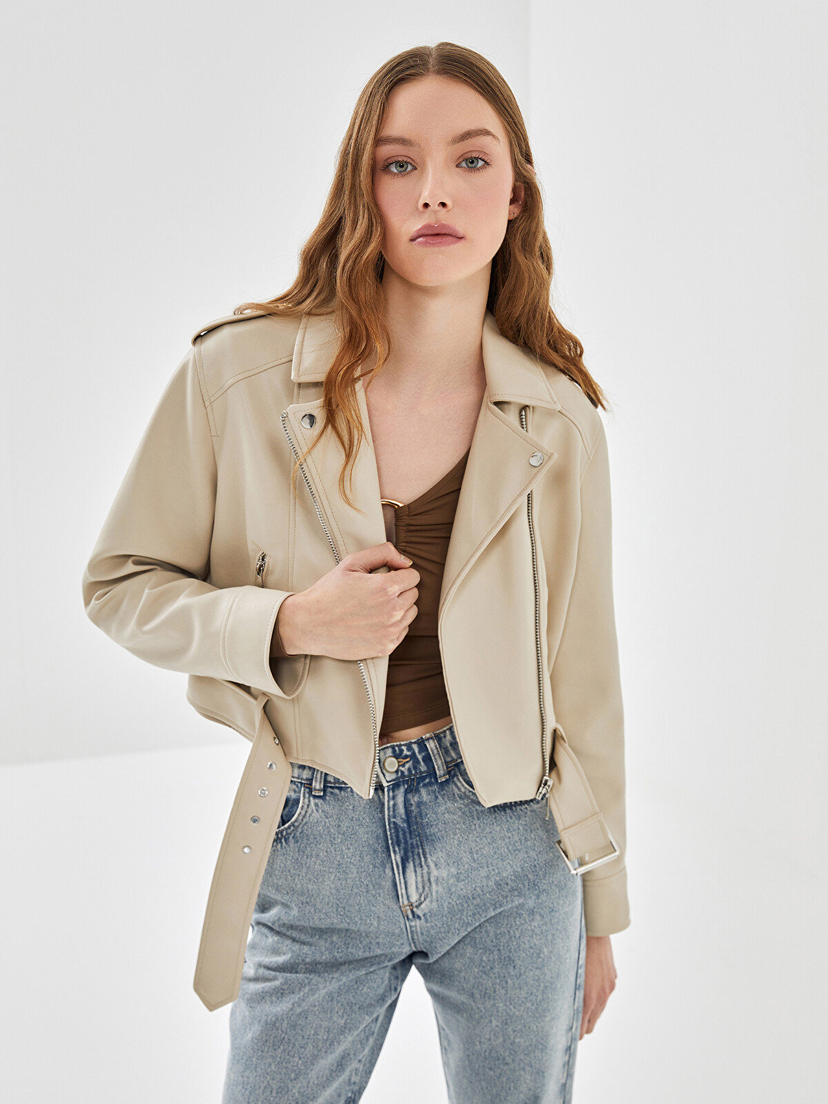 LCW Vision Biker Neck Women's Faux Leather Jacket - S20244Z8-RSH