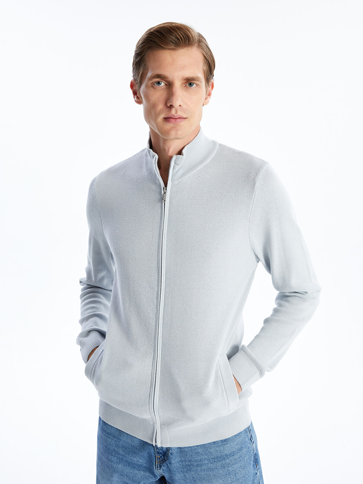 LCWAIKIKI Classic Mavi Standart Kalıp Dik Yaka Erkek Triko Hırka