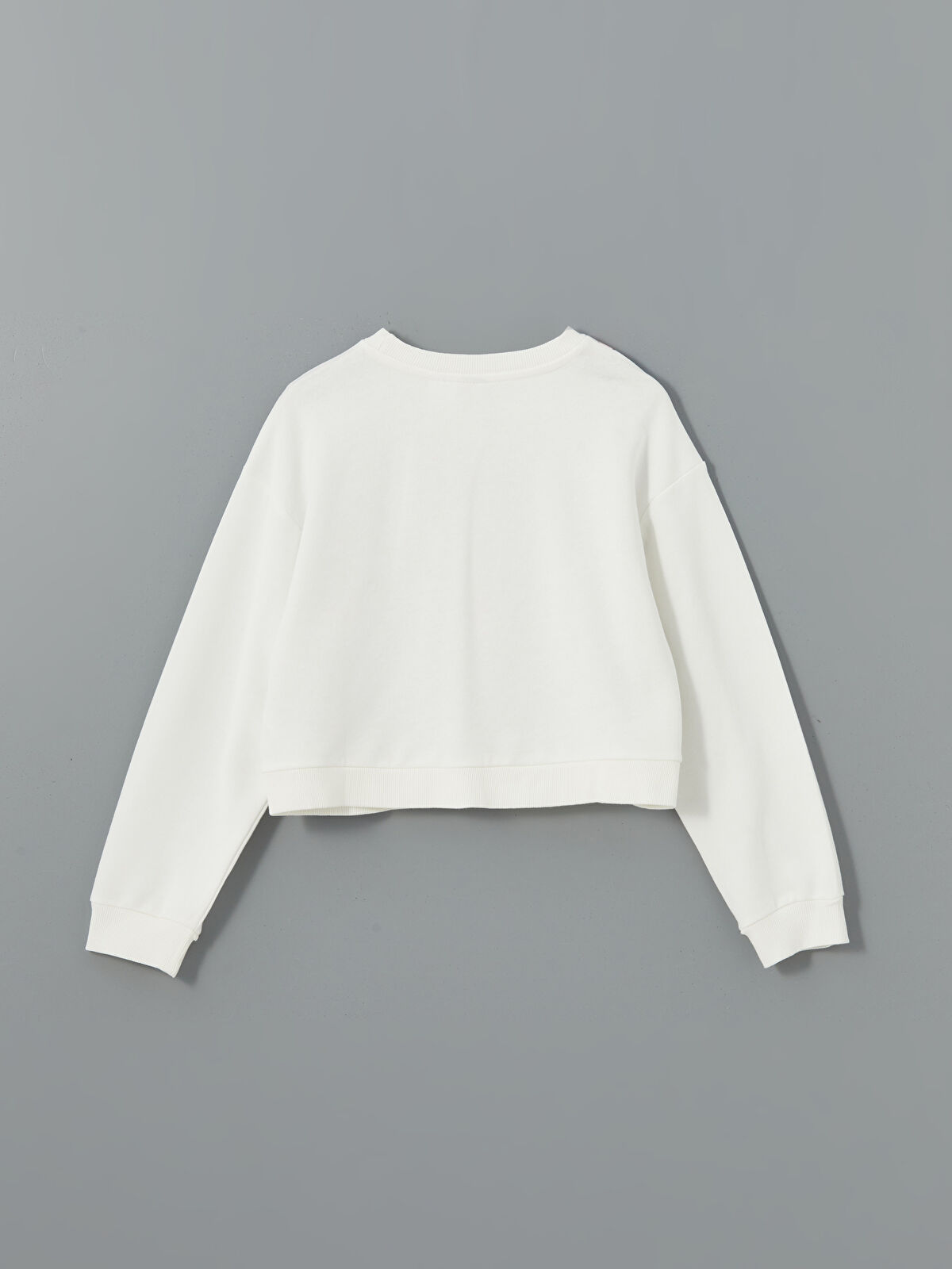 LCW Kids Ekru Bisiklet Yaka Stitch Baskılı Kız Çocuk Sweatshirt