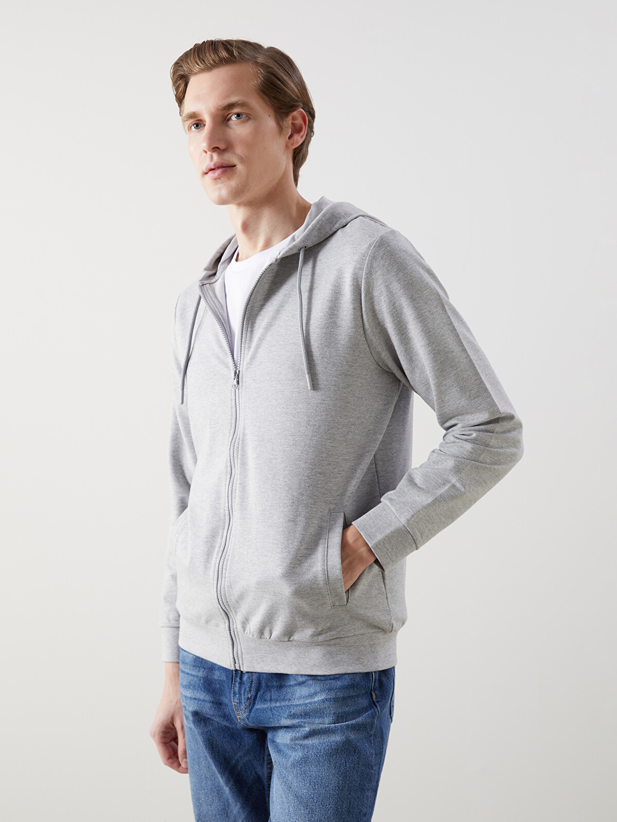 Cloveru Wide Sweat ALOHA gray Lサイズ LCWAIKIKI Basic Hooded Long Sleeve Men's Zip-Up Sweatshirt