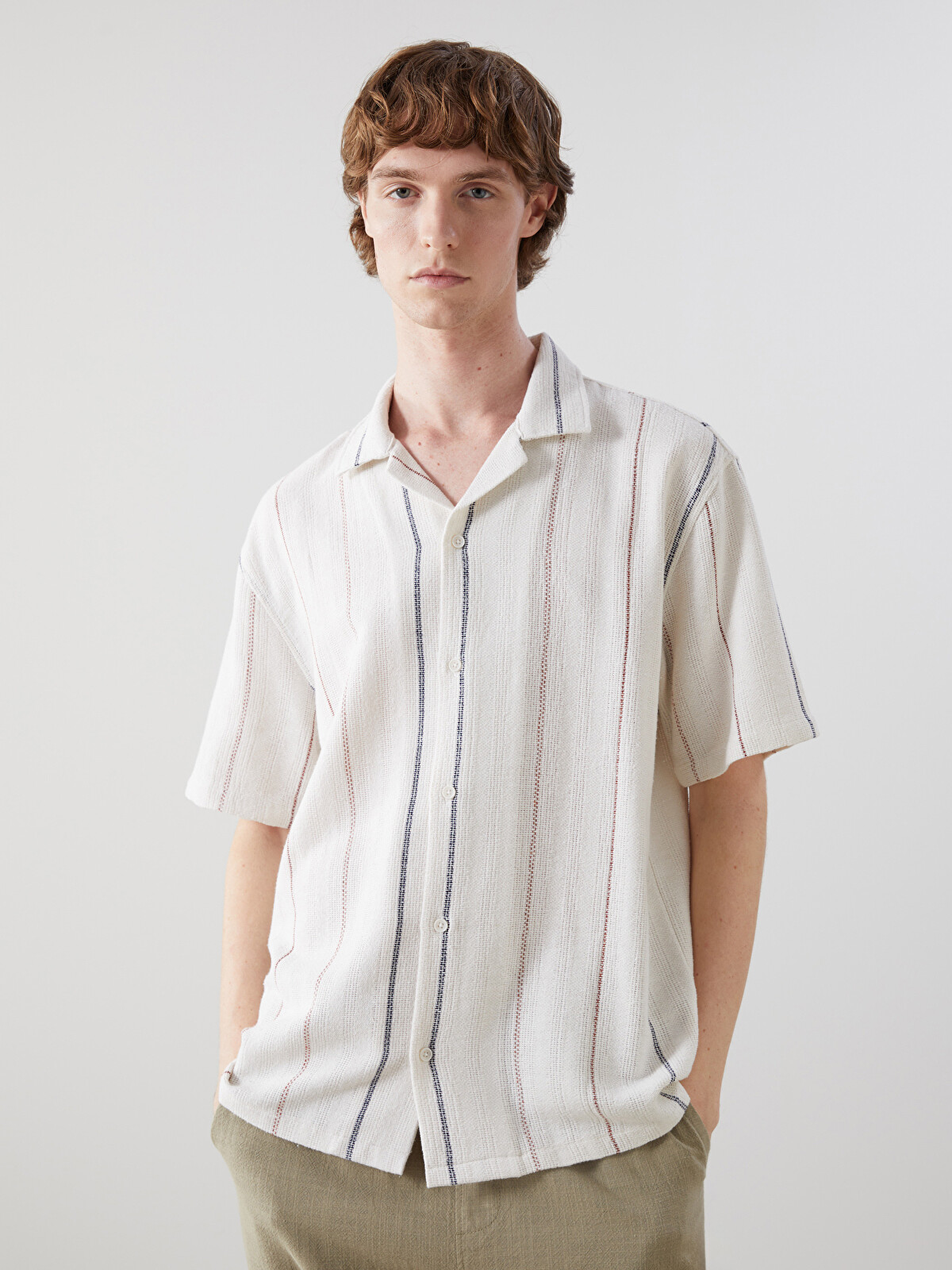XSIDE Men's Regular Fit Striped Wool Blend Shirt - S51845Z8-LE8