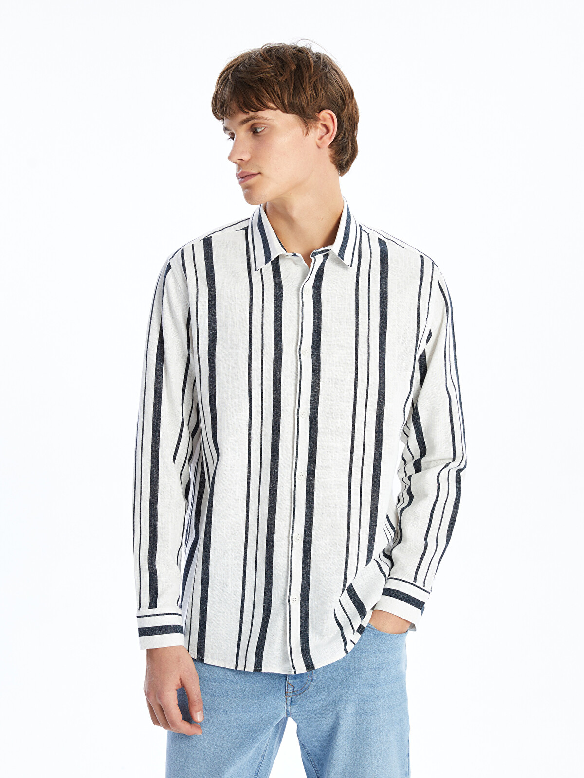 XSIDE Regular Fit Long Sleeve Linen-Look Men's Shirt - S51857Z8